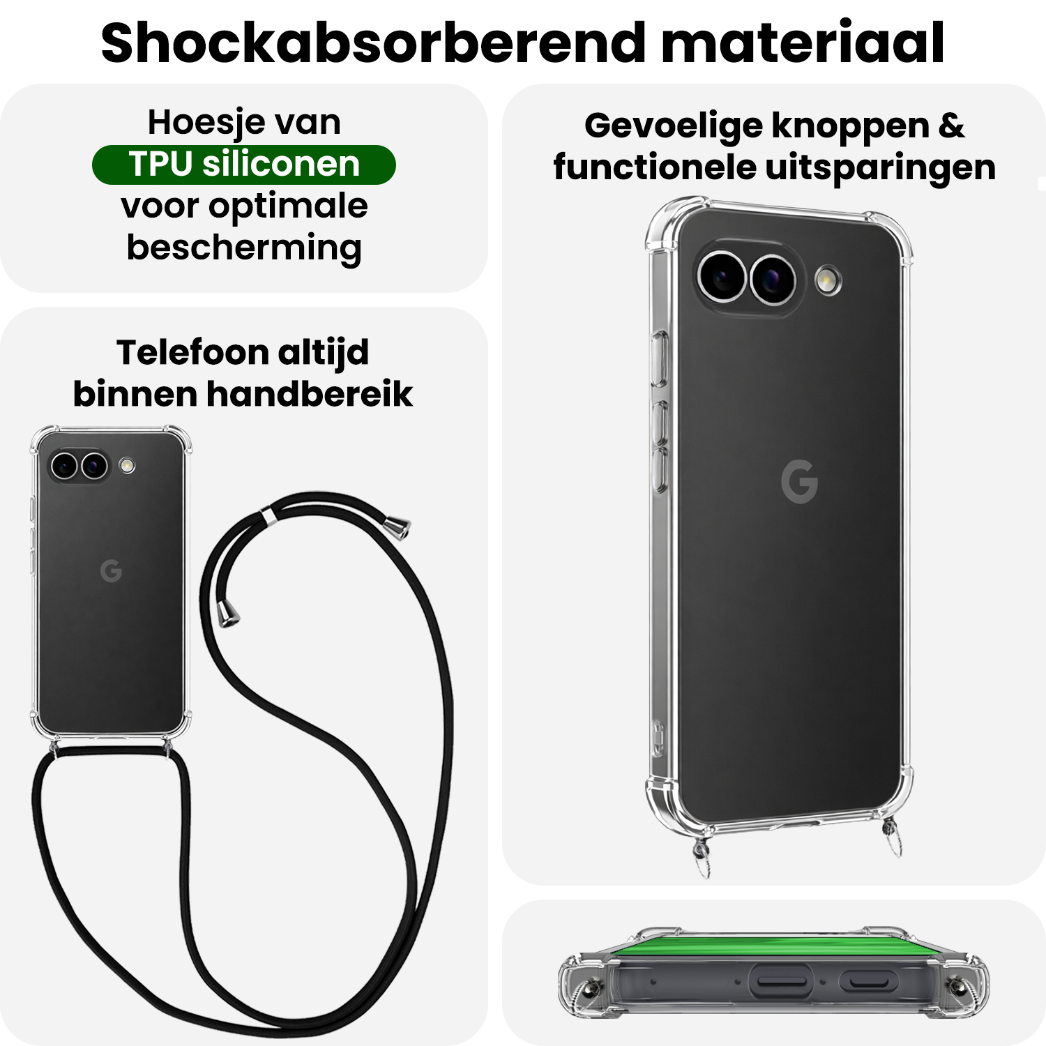 BASEY. BASEY. Google Pixel 9a Hoesje Transparant Shockproof Met Zwart Koord
