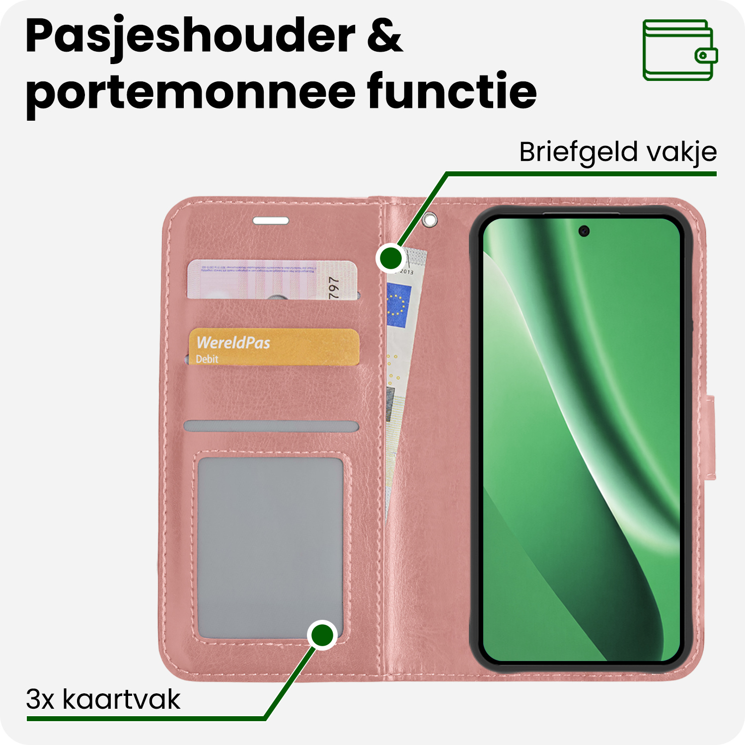 BASEY. BASEY. Google Pixel 10a Hoesje Bookcase Met 2x Screenprotector - Rose Goud