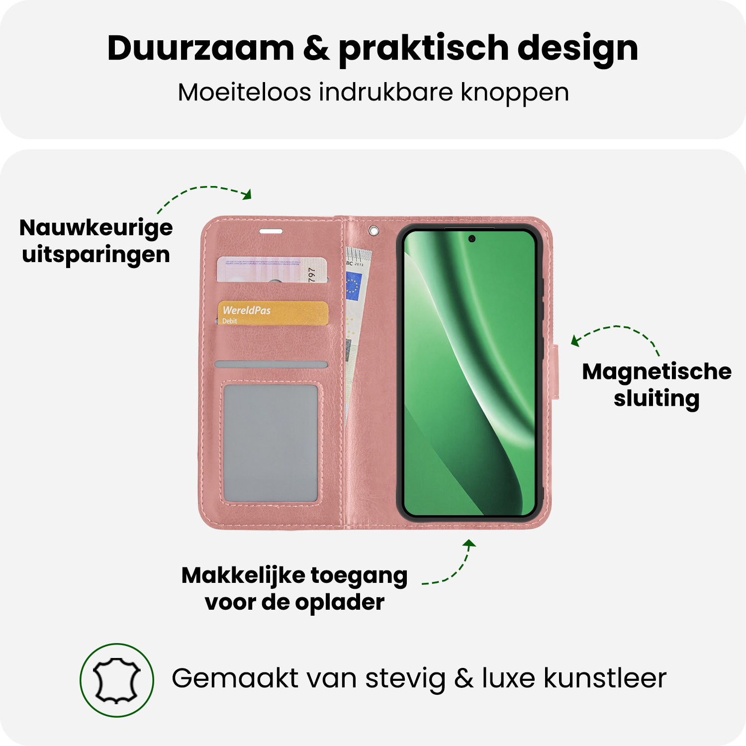 BASEY. BASEY. Google Pixel 10a Hoesje Bookcase Met 2x Screenprotector - Rose Goud