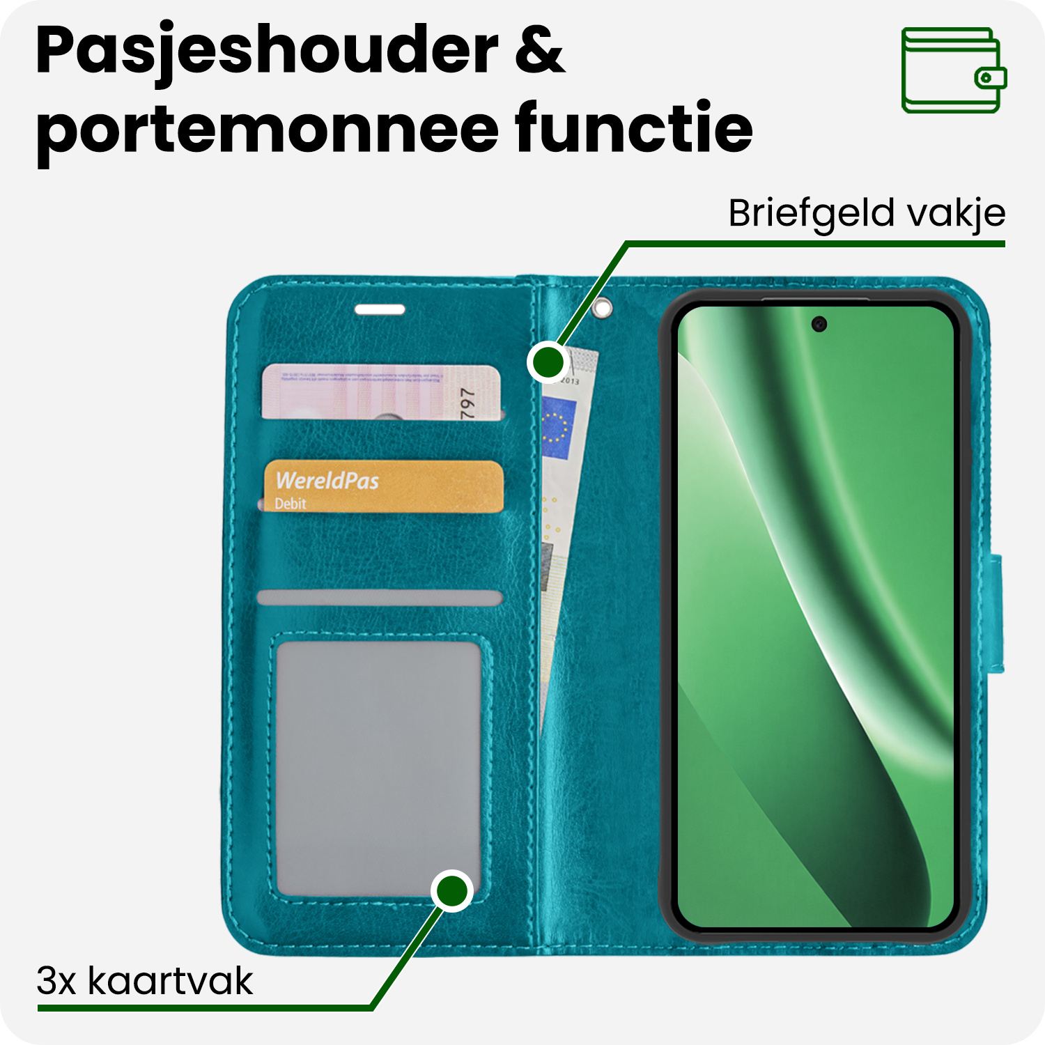 BASEY. BASEY. Google Pixel 10a Hoesje Bookcase Met 2x Screenprotector - Turquoise