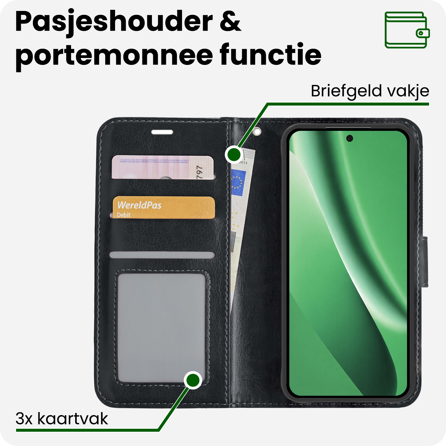 BASEY. BASEY. Google Pixel 10a Hoesje Bookcase Met 2x Screenprotector - Zwart