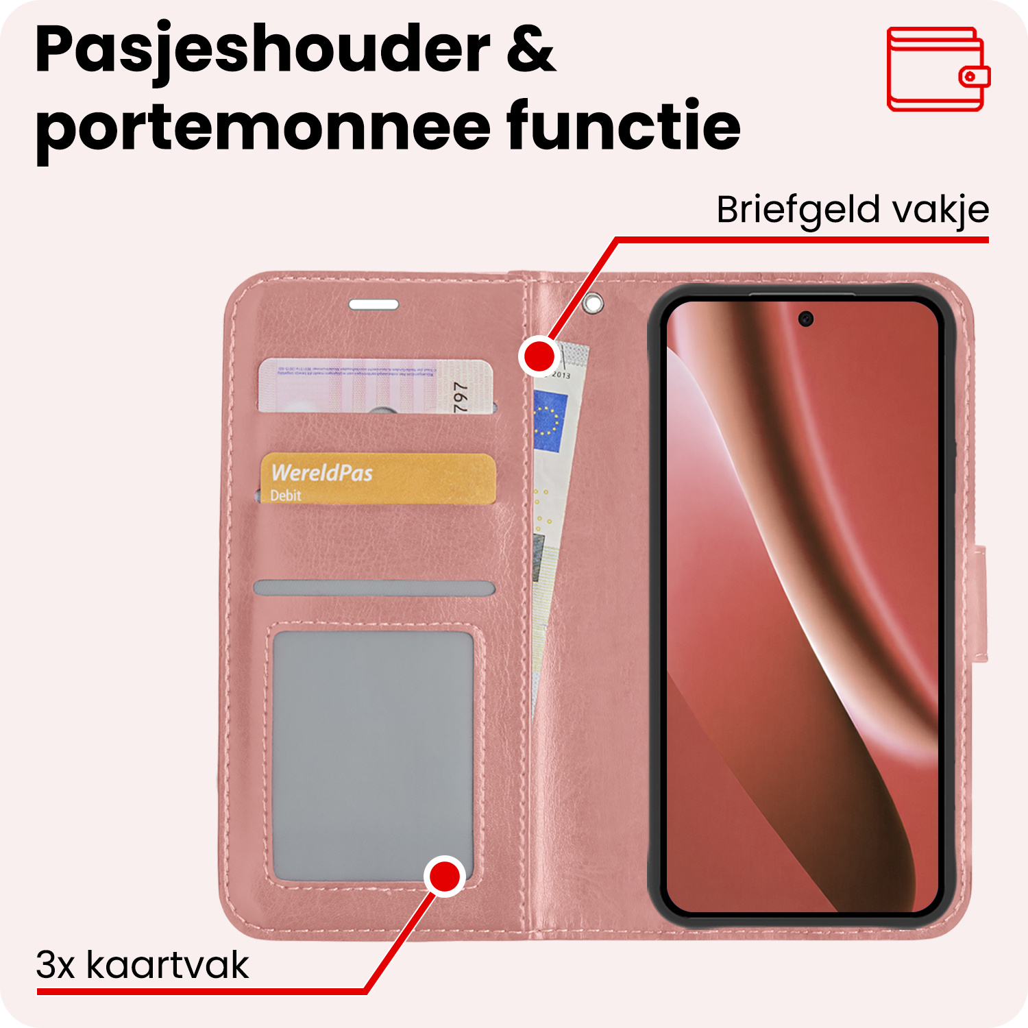 NoXx NoXx Google Pixel 10a Hoesje Bookcase Met Screenprotector - Rose Goud