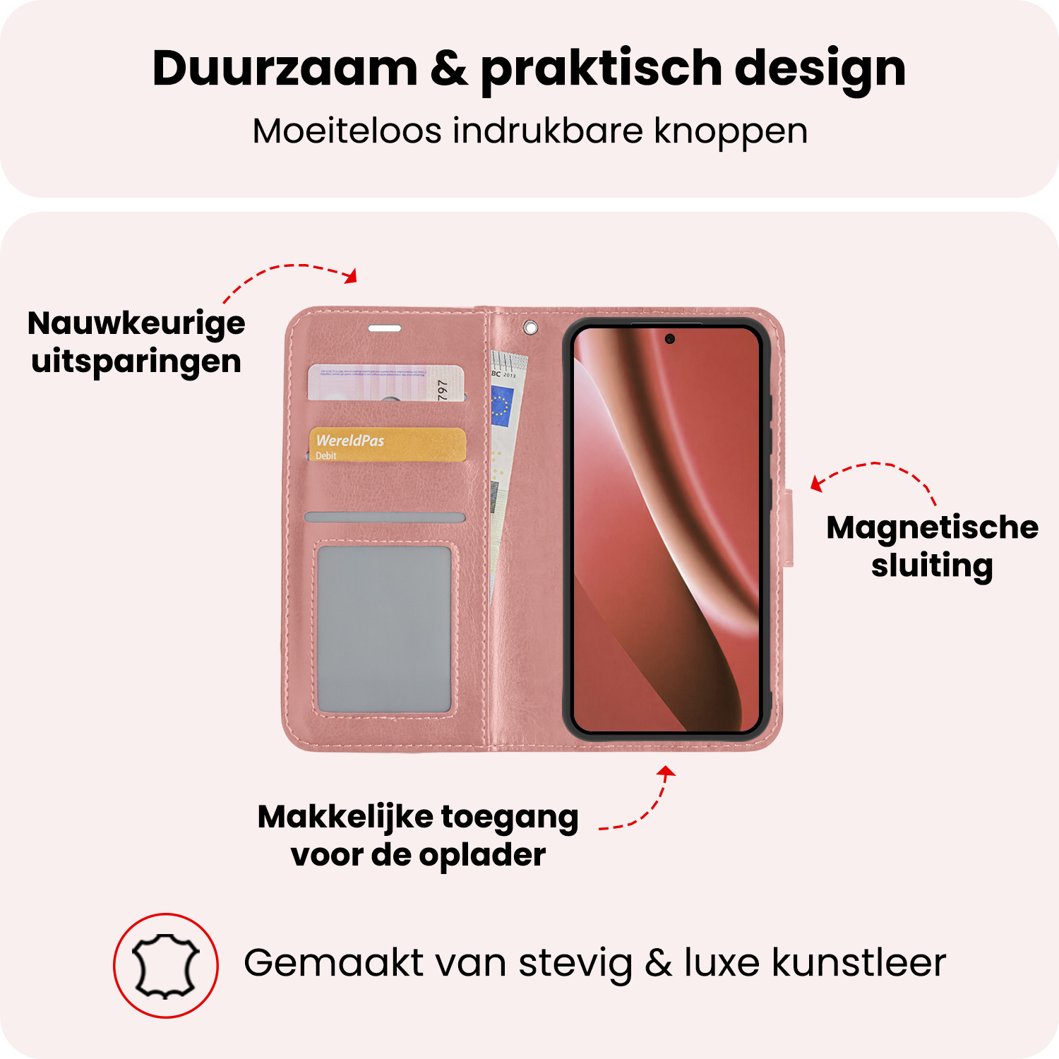 NoXx NoXx Google Pixel 10a Hoesje Bookcase Met Screenprotector - Rose Goud