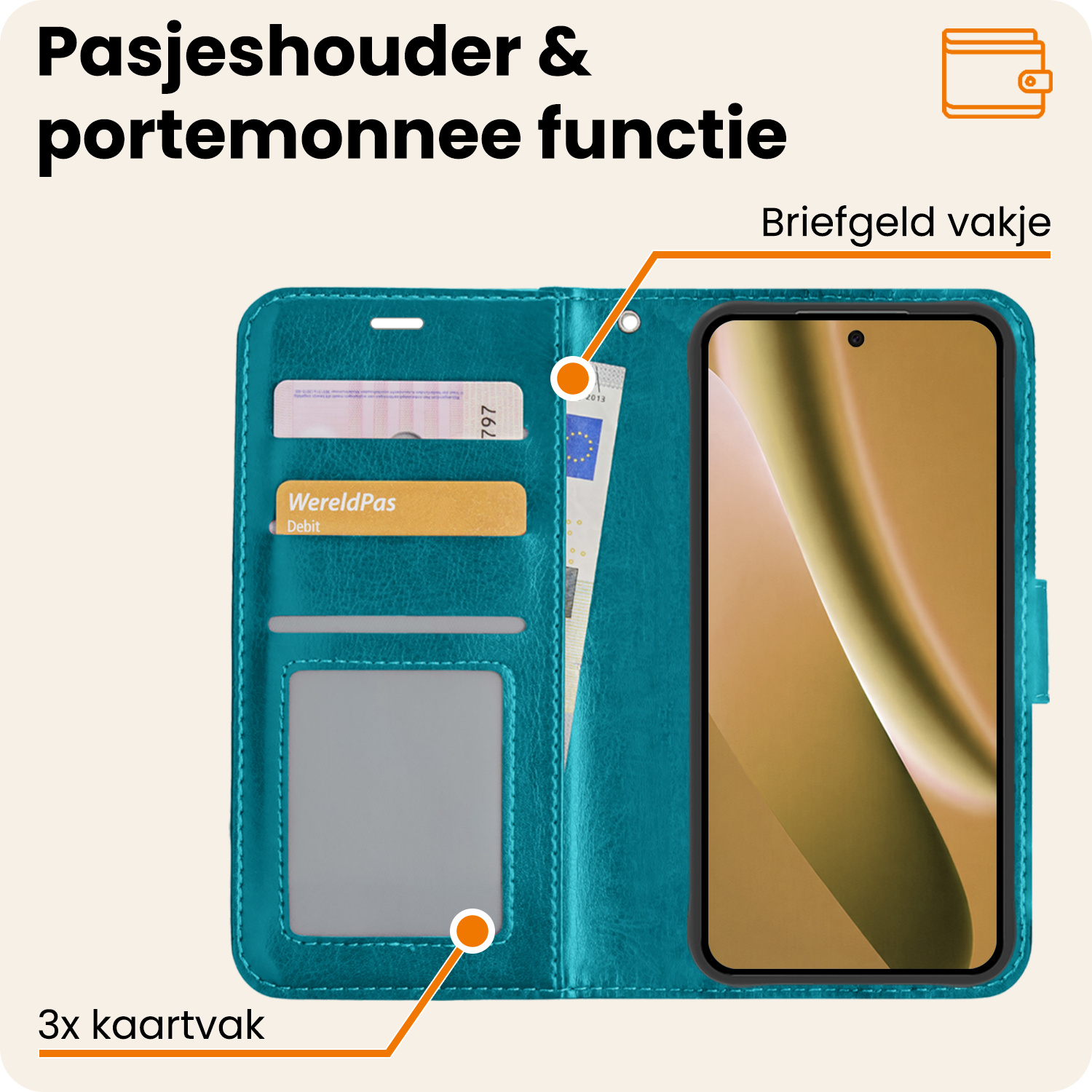 Nomfy Nomfy Google Pixel 10a Hoesje Bookcase Met Screenprotector - Turquoise