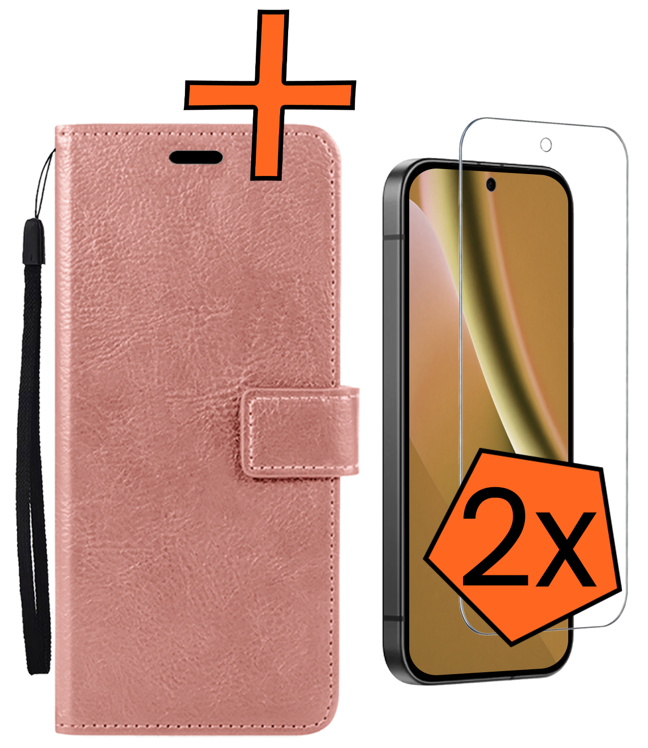 Nomfy Nomfy Google Pixel 10a Hoesje Bookcase Met 2x Screenprotector - Rose Goud