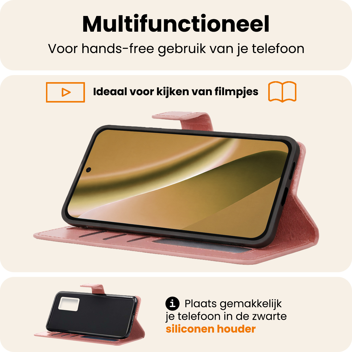 Nomfy Nomfy Google Pixel 10a Hoesje Bookcase Met 2x Screenprotector - Rose Goud