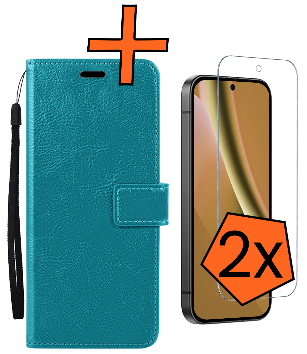 Nomfy Nomfy Google Pixel 10a Hoesje Bookcase Met 2x Screenprotector - Turquoise