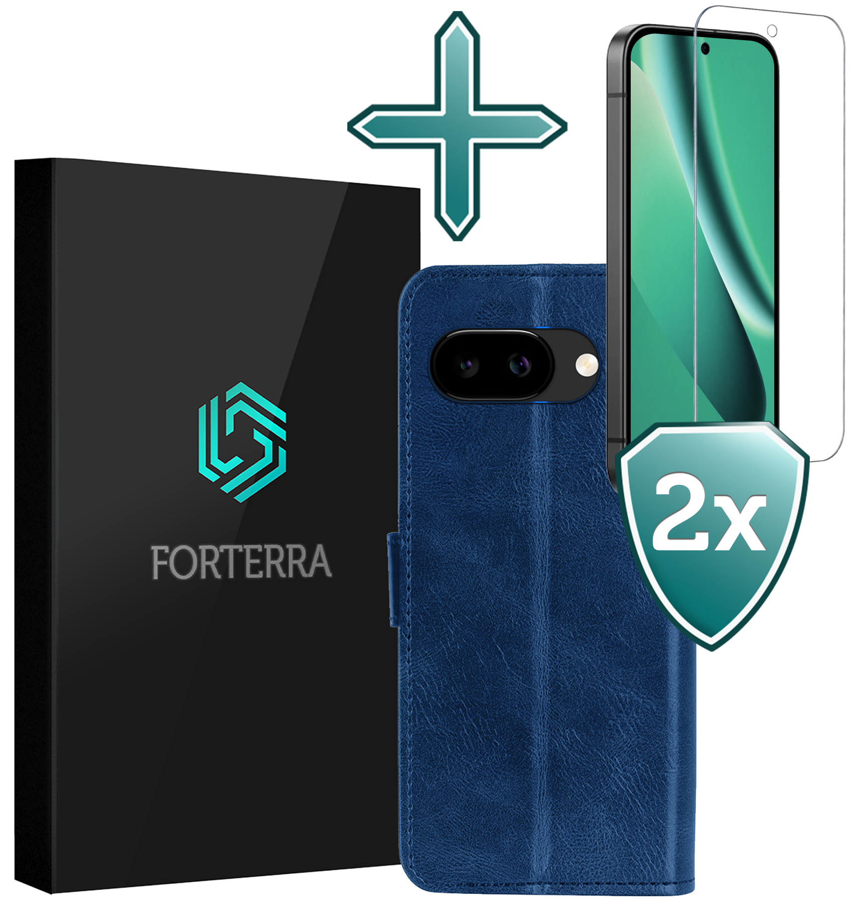 Forterra Forterra Google Pixel 10a Hoesje Bookcase Met 2x Screenprotector - Donkerblauw