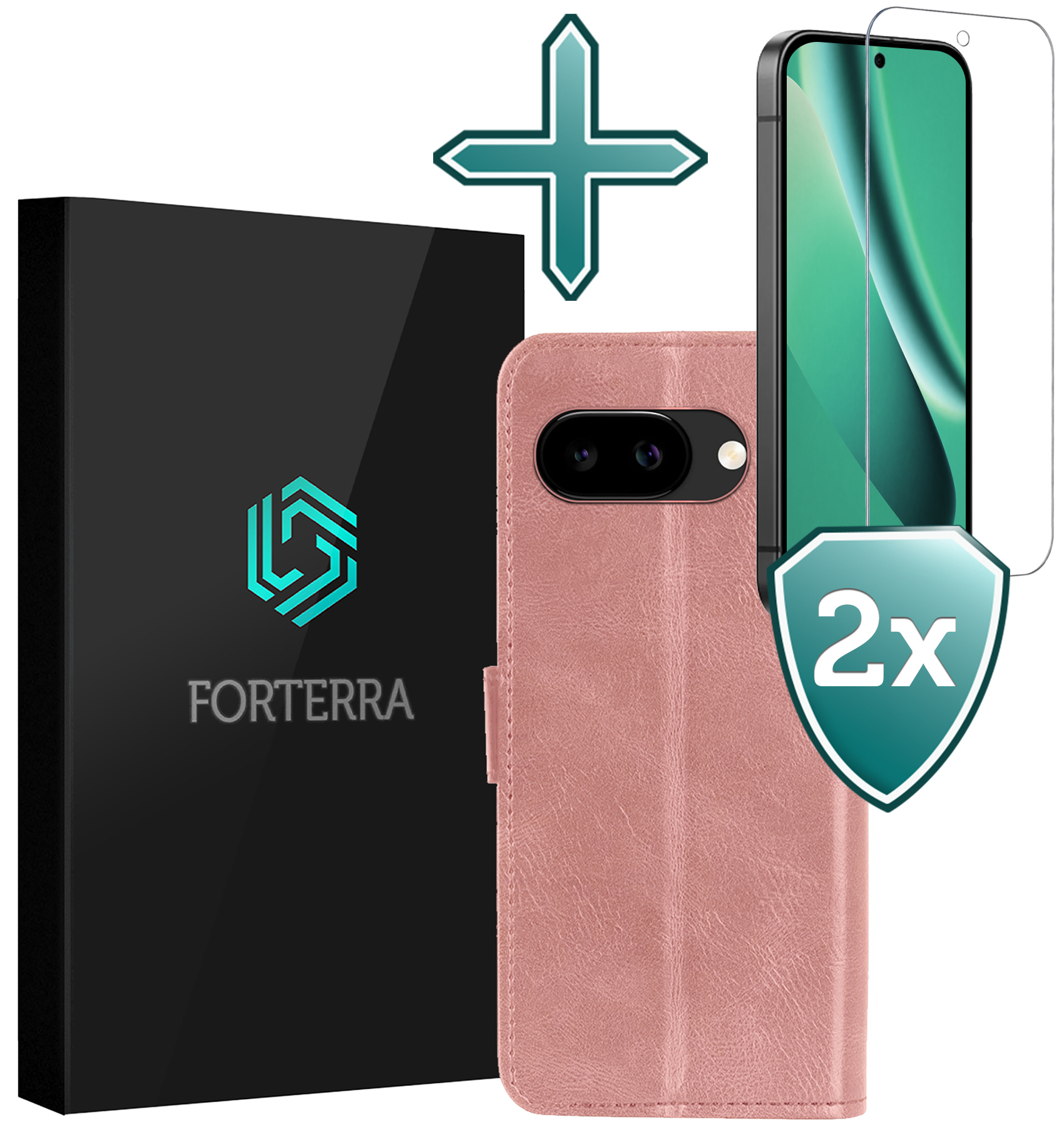 Forterra Forterra Google Pixel 10a Hoesje Bookcase Met 2x Screenprotector - Rose Goud