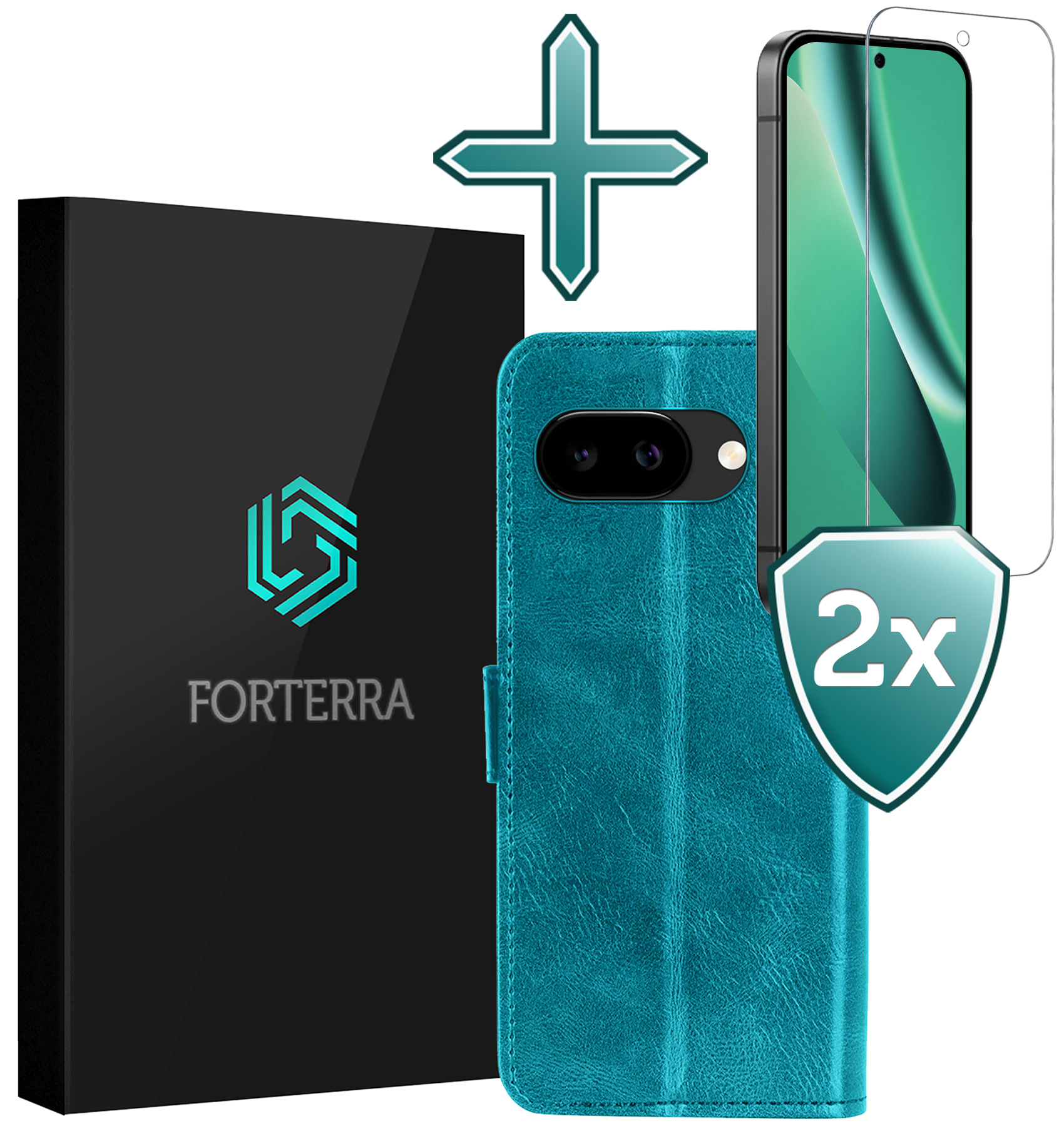 Forterra Forterra Google Pixel 10a Hoesje Bookcase Met 2x Screenprotector - Turquoise