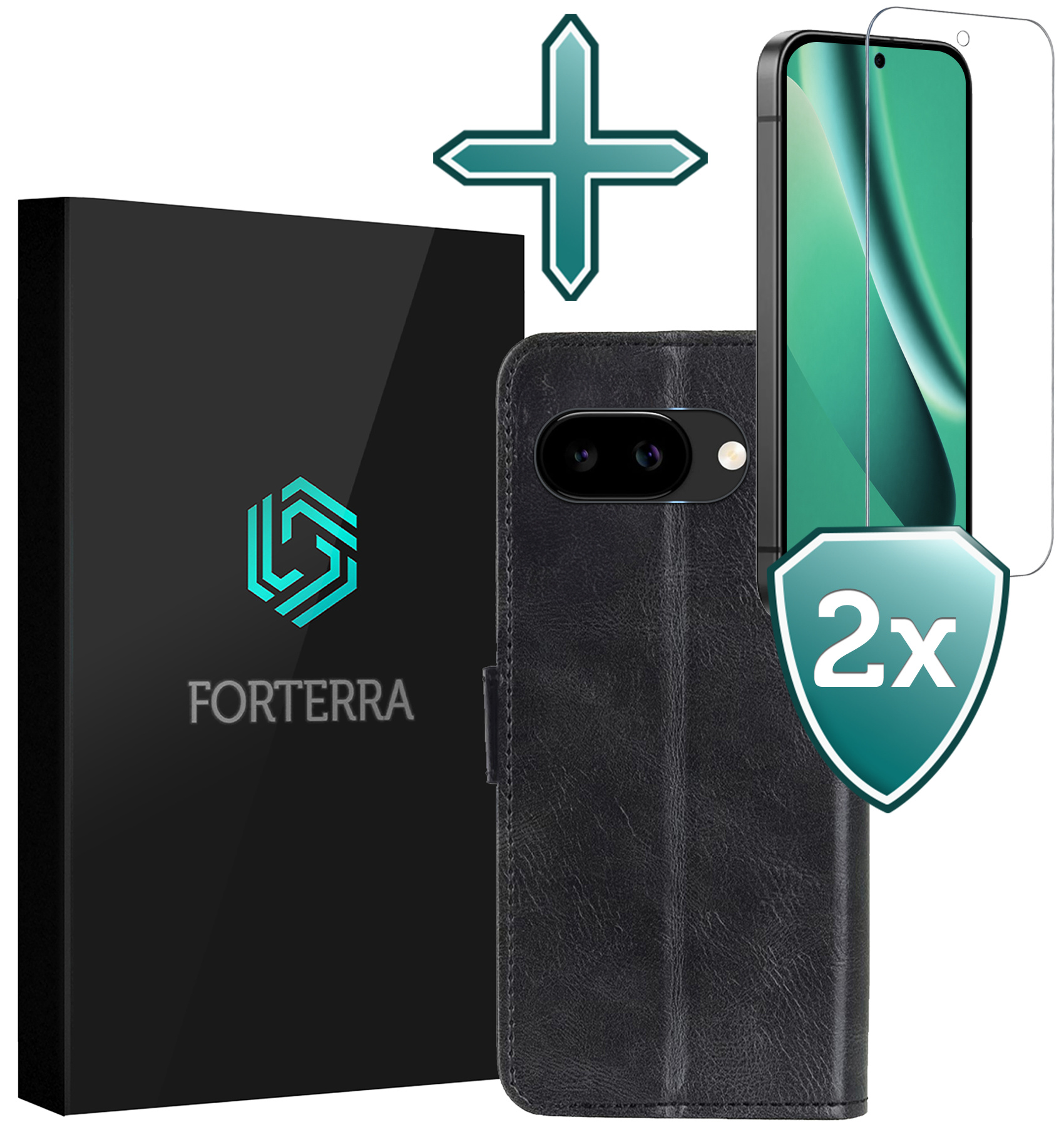 Forterra Forterra Google Pixel 10a Hoesje Bookcase Met 2x Screenprotector - Zwart
