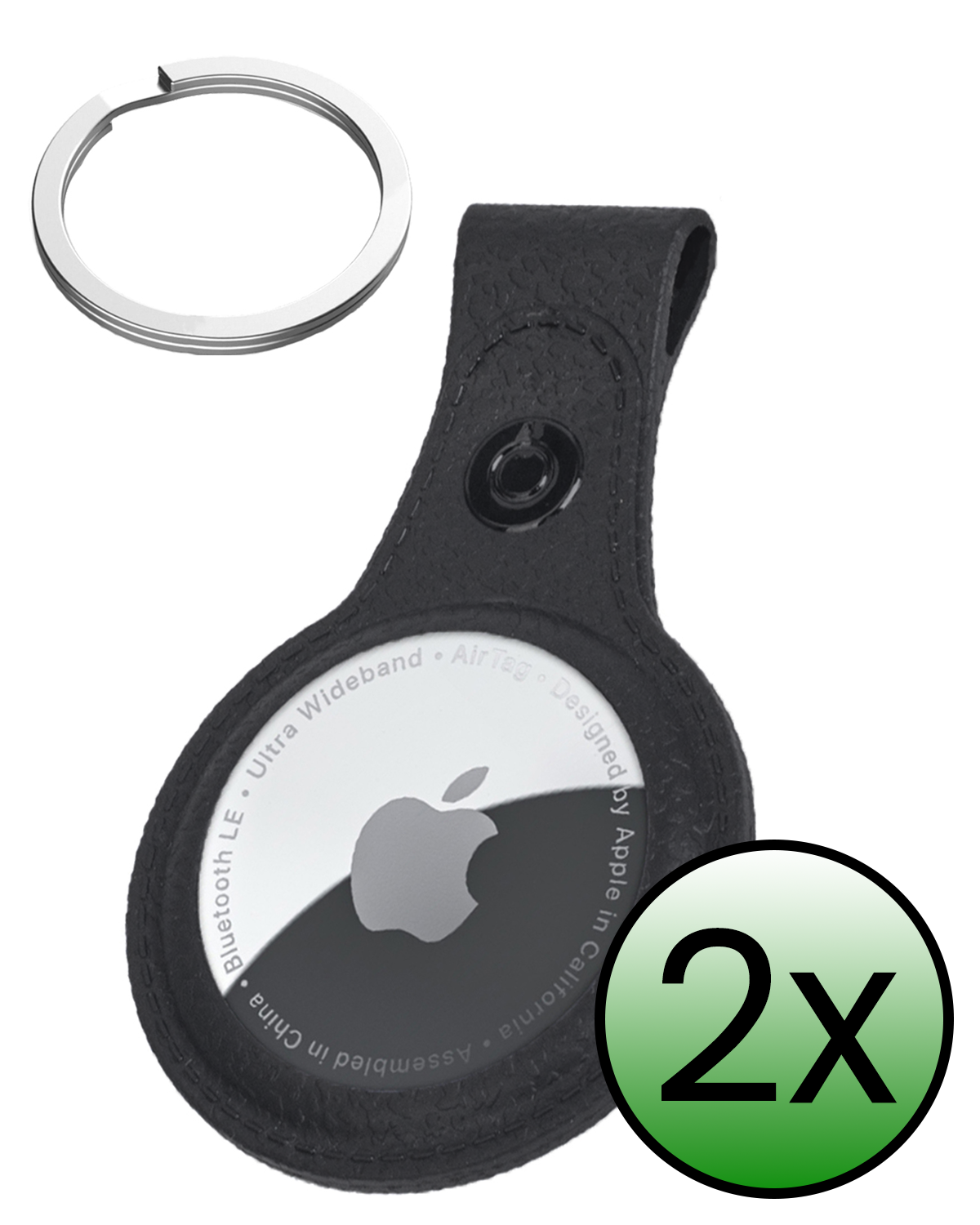 BASEY. BASEY. AirTag 2 Hoesje Leer - Zwart - 2 PACK