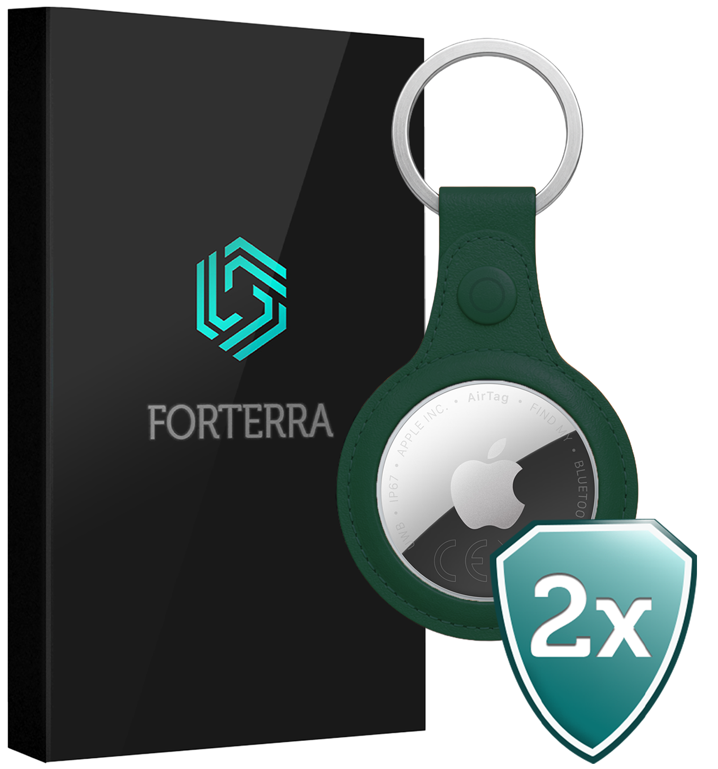 Forterra Forterra AirTag 2 Hoesje Leer - Donkergroen - 2 PACK