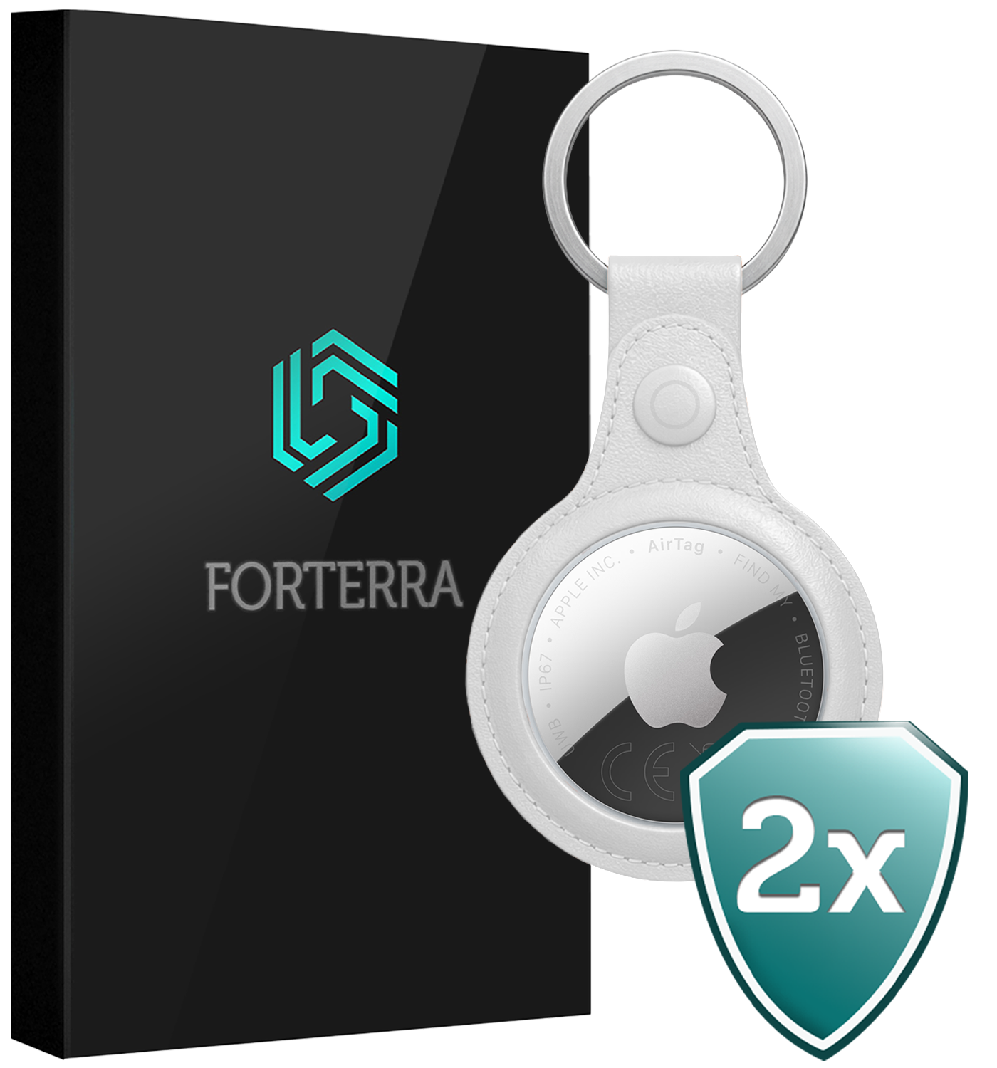 Forterra Forterra AirTag 2 Hoesje Leer - Wit - 2 PACK