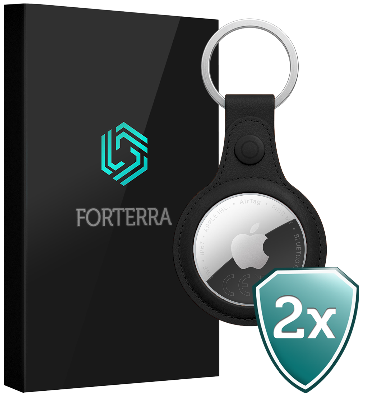 Forterra Forterra AirTag 2 Hoesje Leer - Zwart - 2 PACK