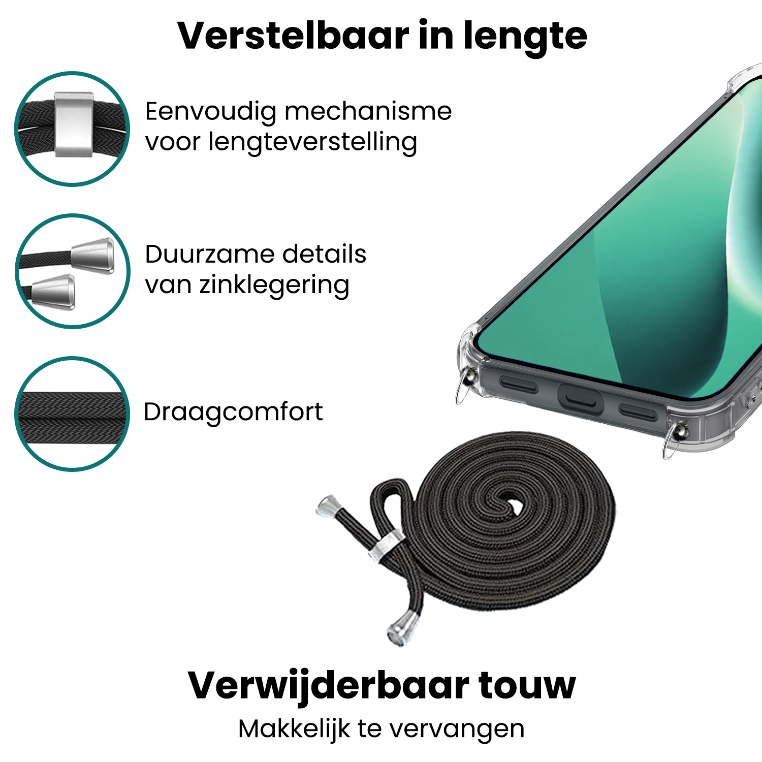 Forterra Forterra Google Pixel 10a Hoesje Transparant Shockproof Met Zwart Koord