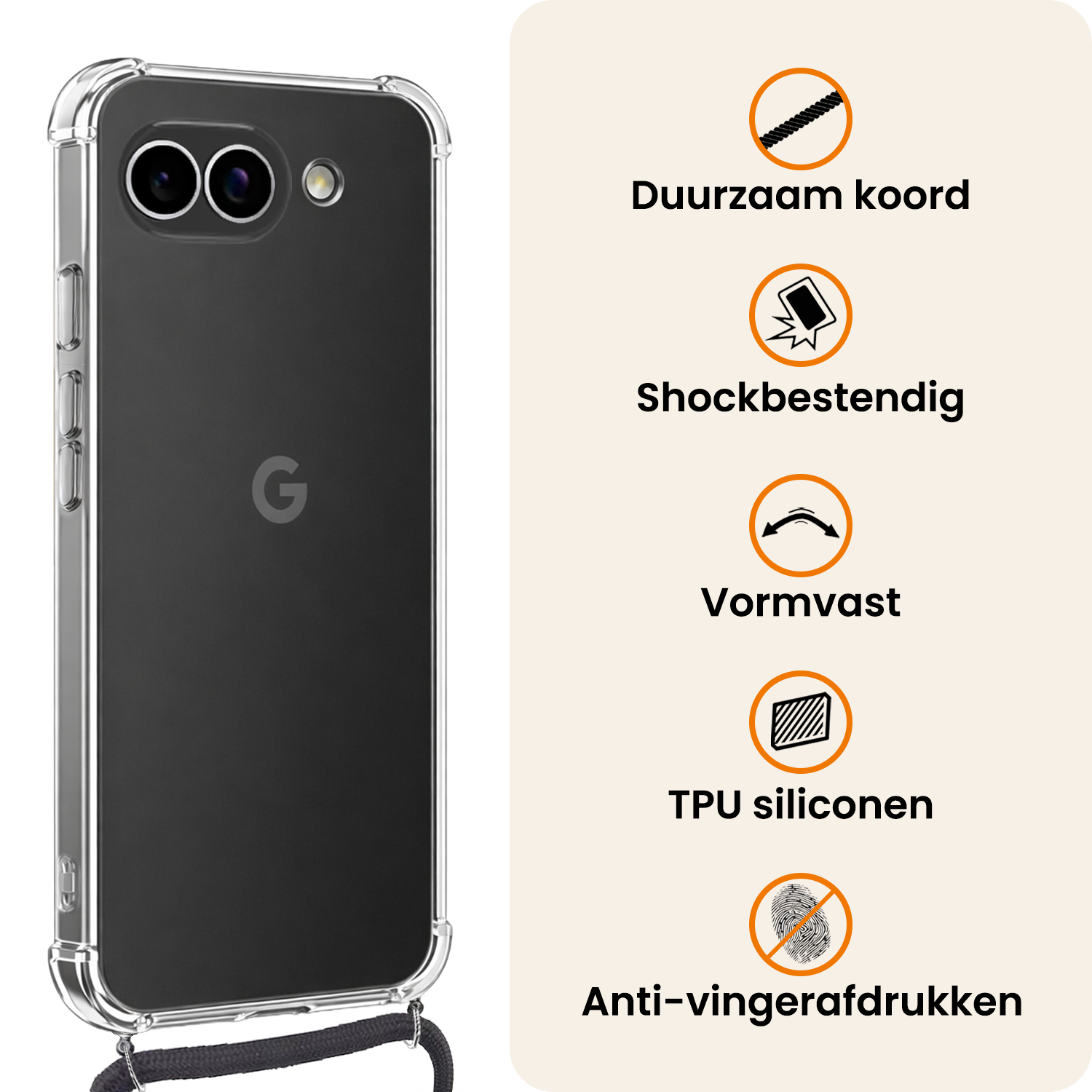 Nomfy Nomfy Google Pixel 10a Hoesje Transparant Shockproof Met Zwart Koord