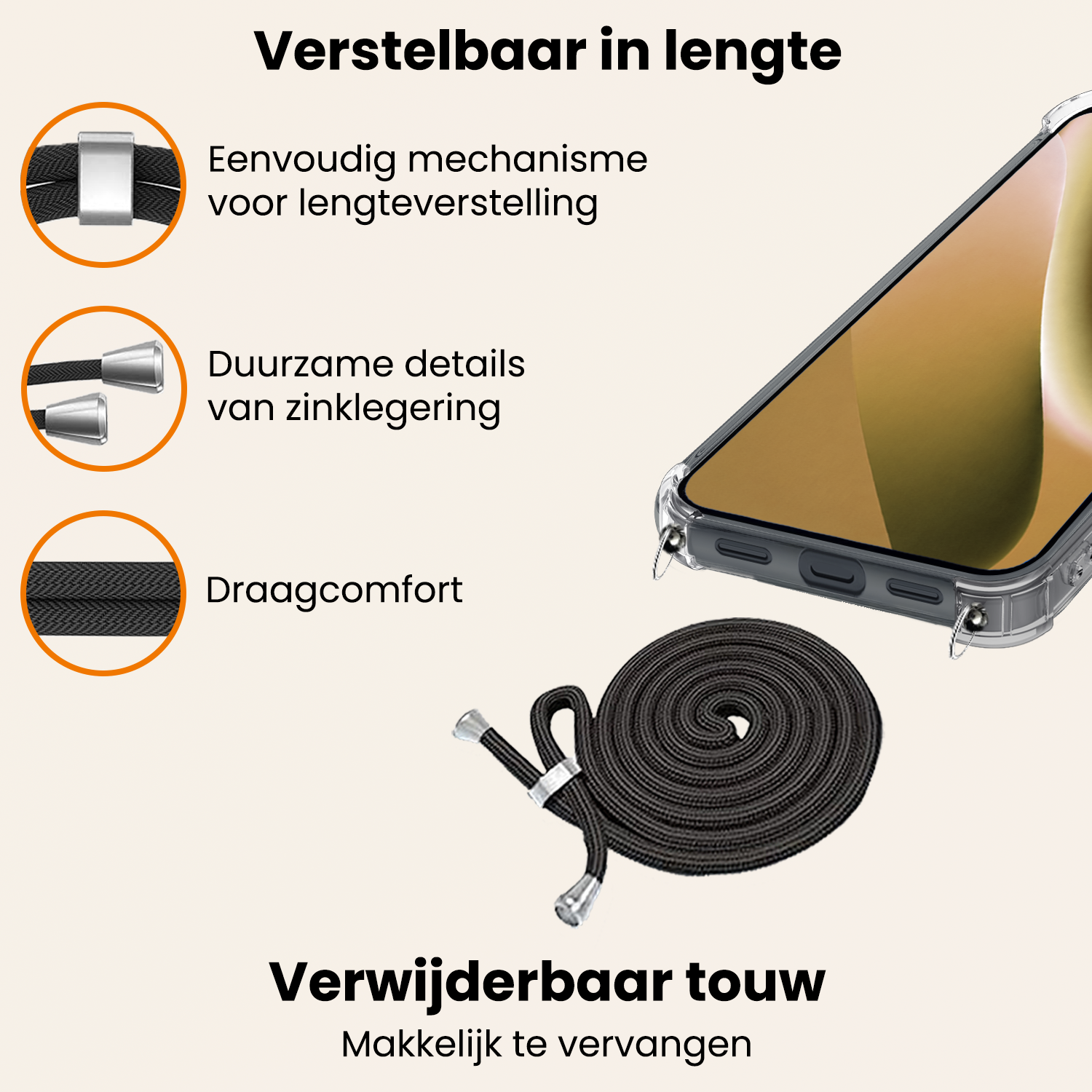 Nomfy Nomfy Google Pixel 10a Hoesje Transparant Shockproof Met Zwart Koord