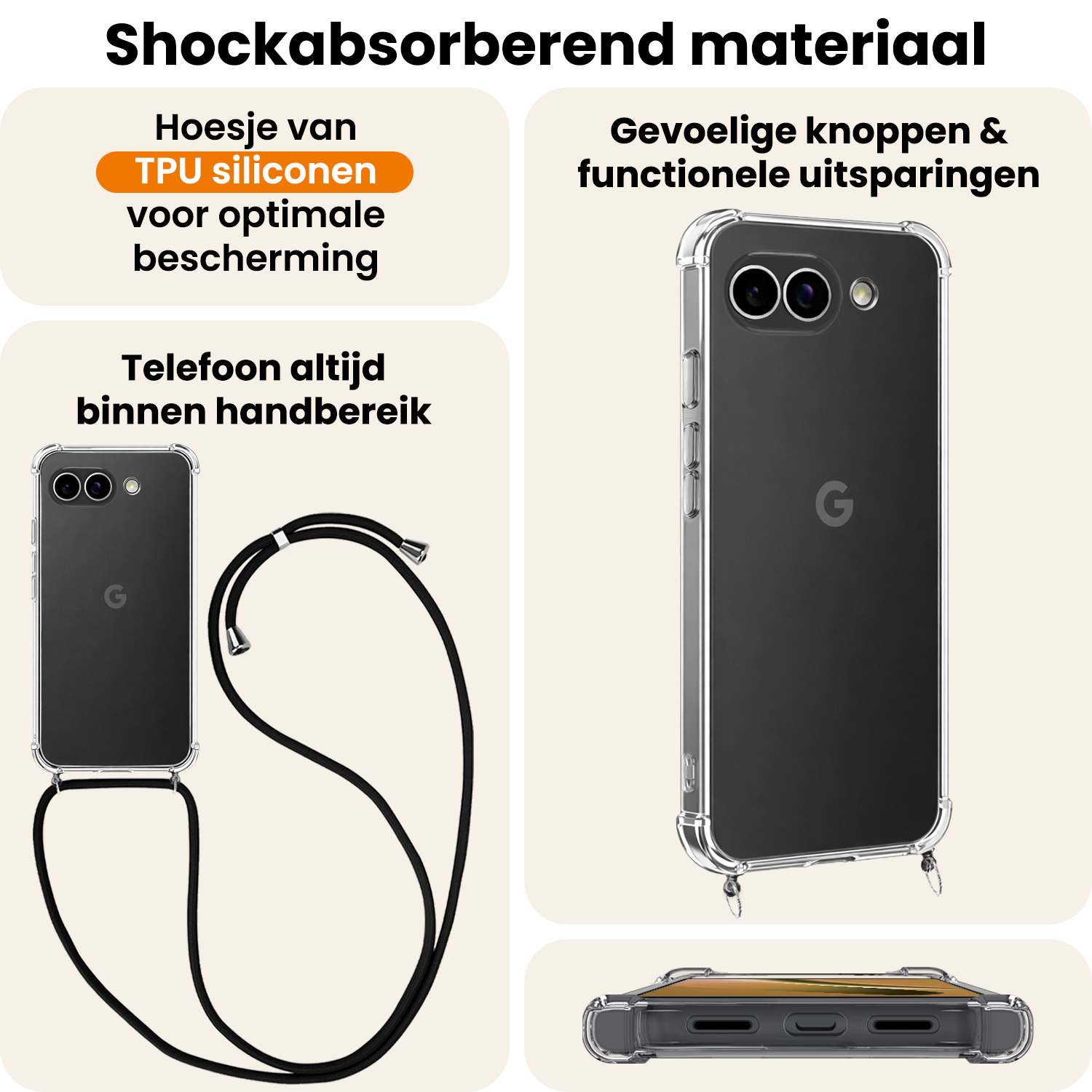 Nomfy Nomfy Google Pixel 10a Hoesje Transparant Shockproof Met Zwart Koord