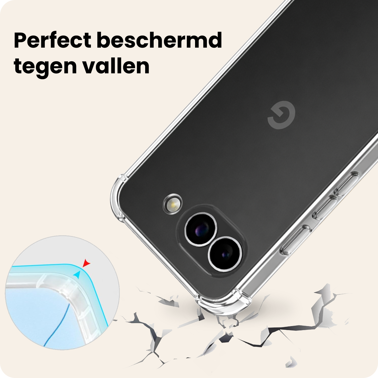 Nomfy Nomfy Google Pixel 10a Hoesje Transparant Shockproof Met Zwart Koord