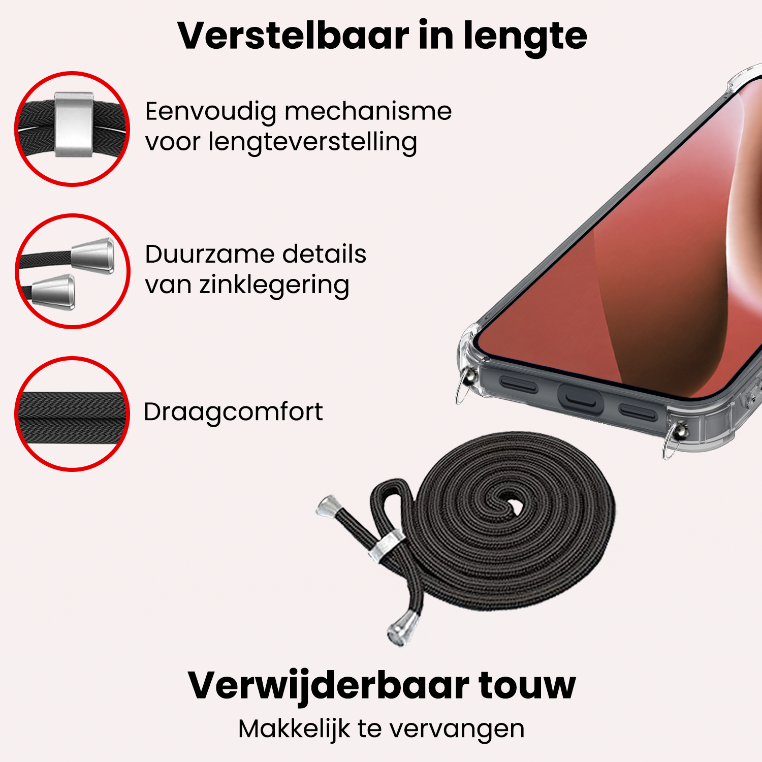 NoXx NoXx Google Pixel 10a Hoesje Transparant Shockproof Met Zwart Koord