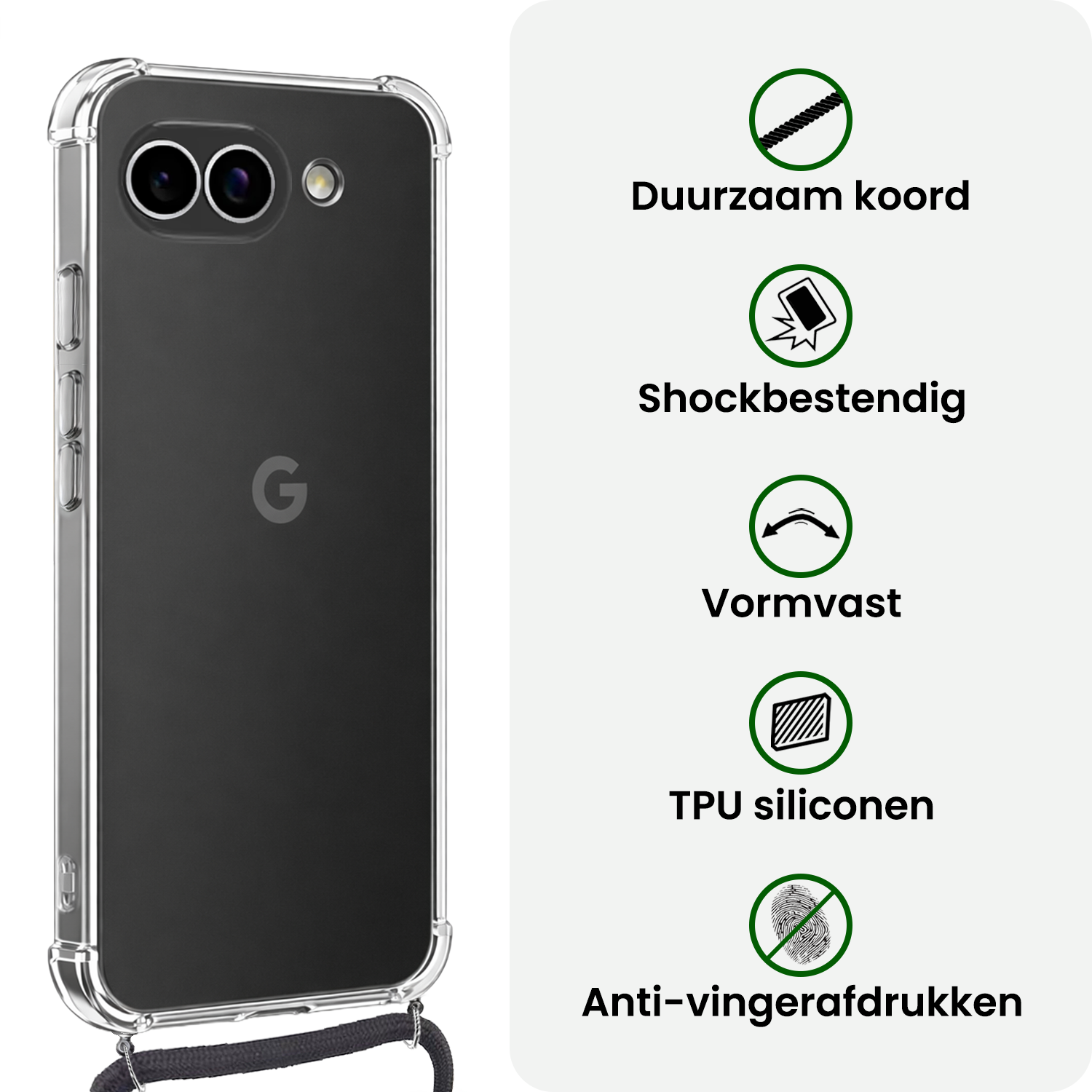 BASEY. BASEY. Google Pixel 10a Hoesje Transparant Shockproof Met Zwart Koord