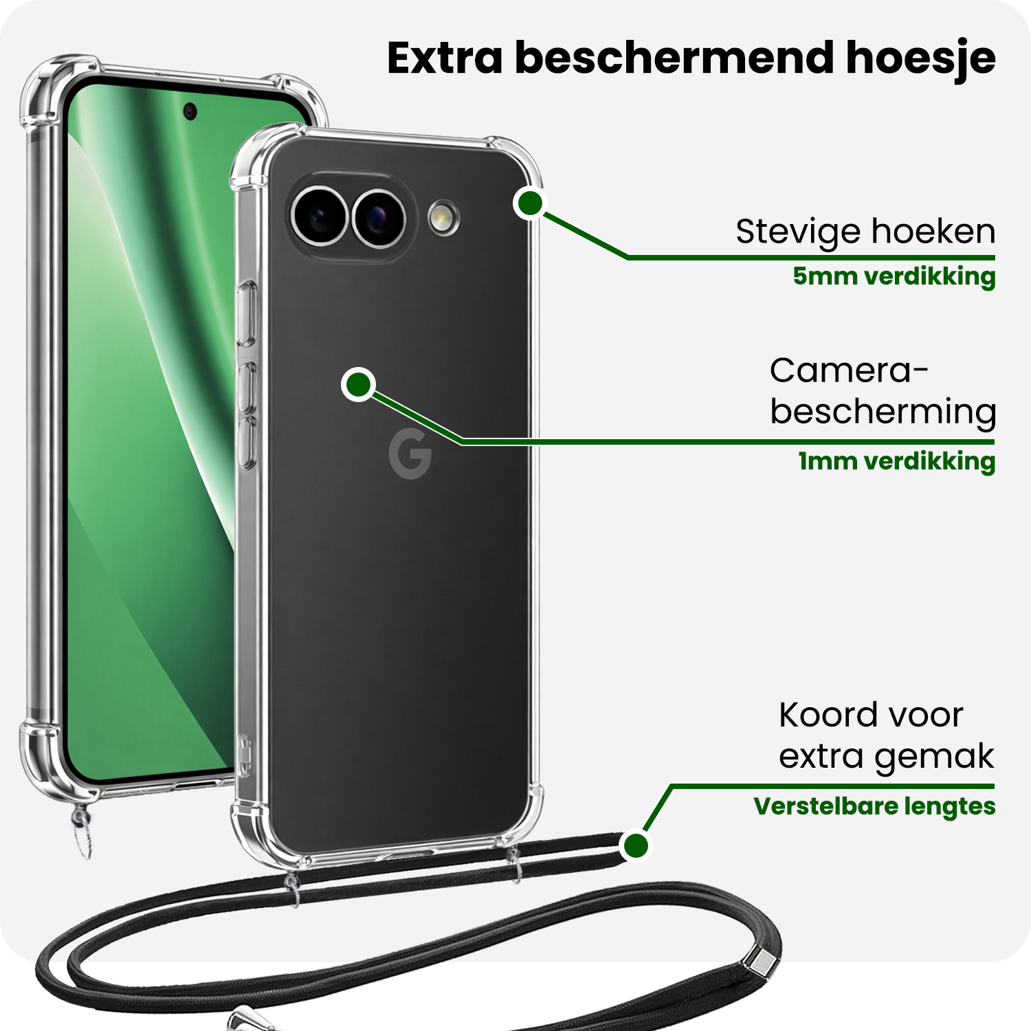BASEY. BASEY. Google Pixel 10a Hoesje Transparant Shockproof Met Zwart Koord