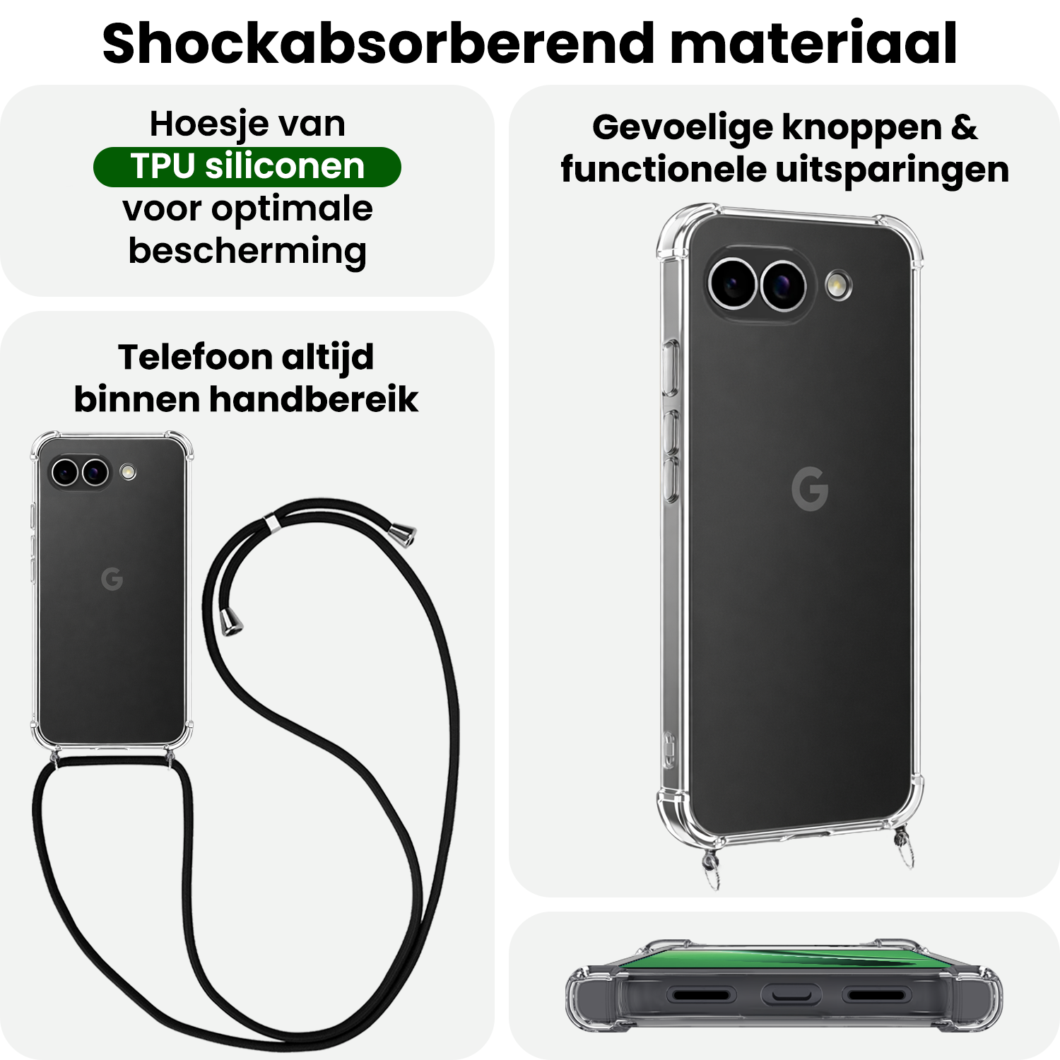 BASEY. BASEY. Google Pixel 10a Hoesje Transparant Shockproof Met Zwart Koord