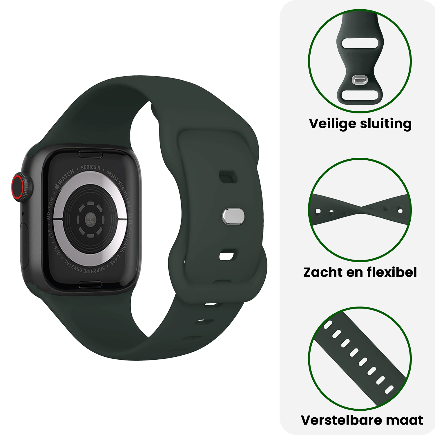 BASEY. BASEY. Apple Watch Bandje Siliconen Verstelbaar (42/44/45/46 mm) - Grijs
