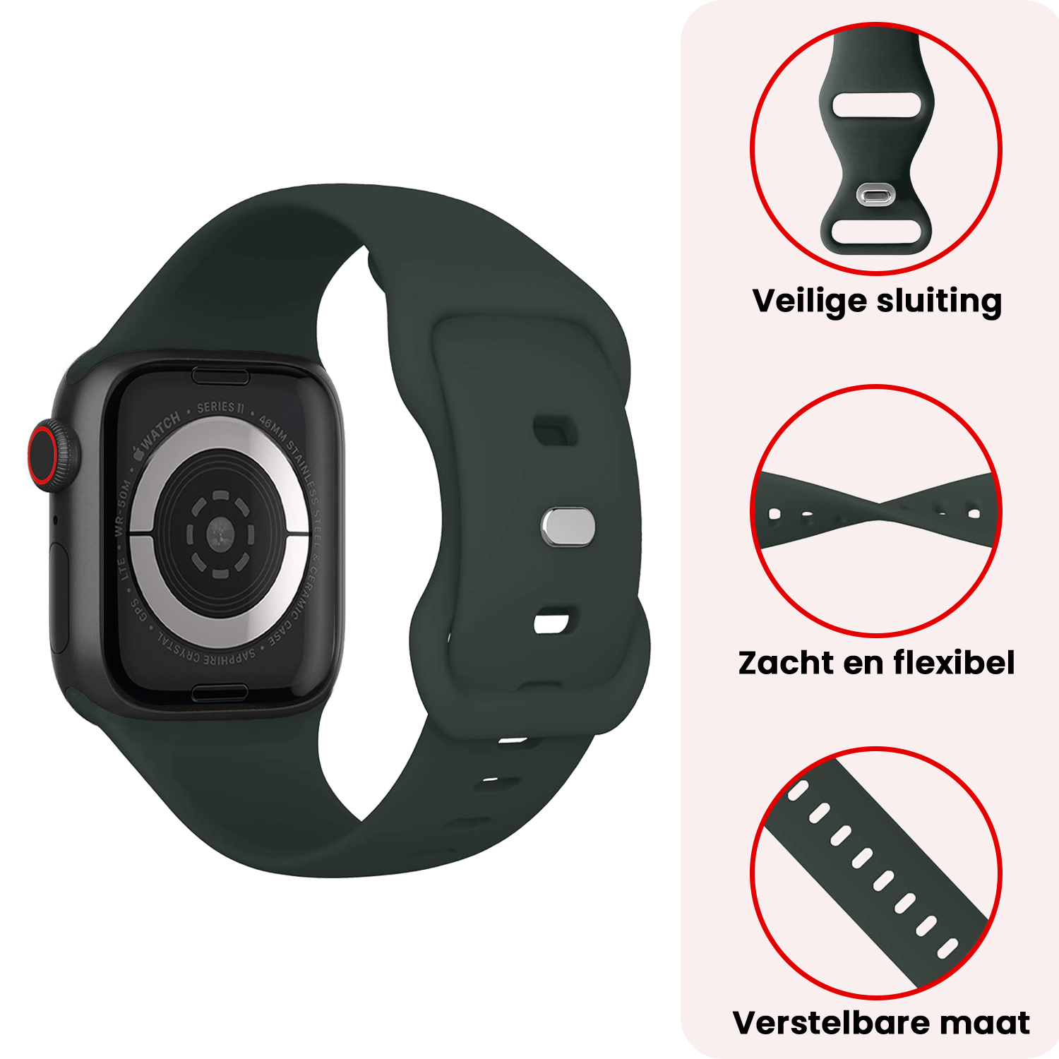 NoXx NoXx Apple Watch Bandje Siliconen Verstelbaar (42/44/45/46 mm) - Grijs