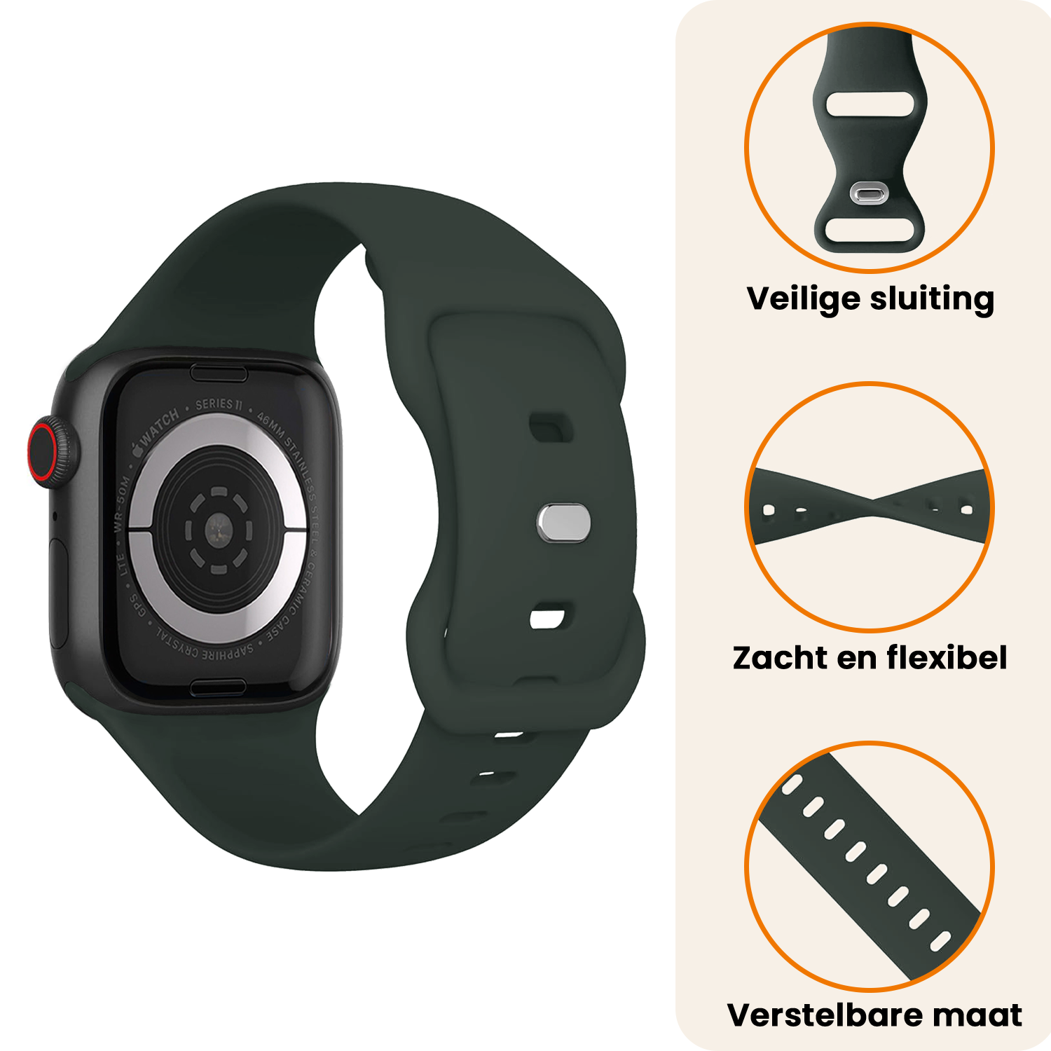 Nomfy Nomfy Apple Watch Bandje Siliconen Verstelbaar (42/44/45/46 mm) - Grijs