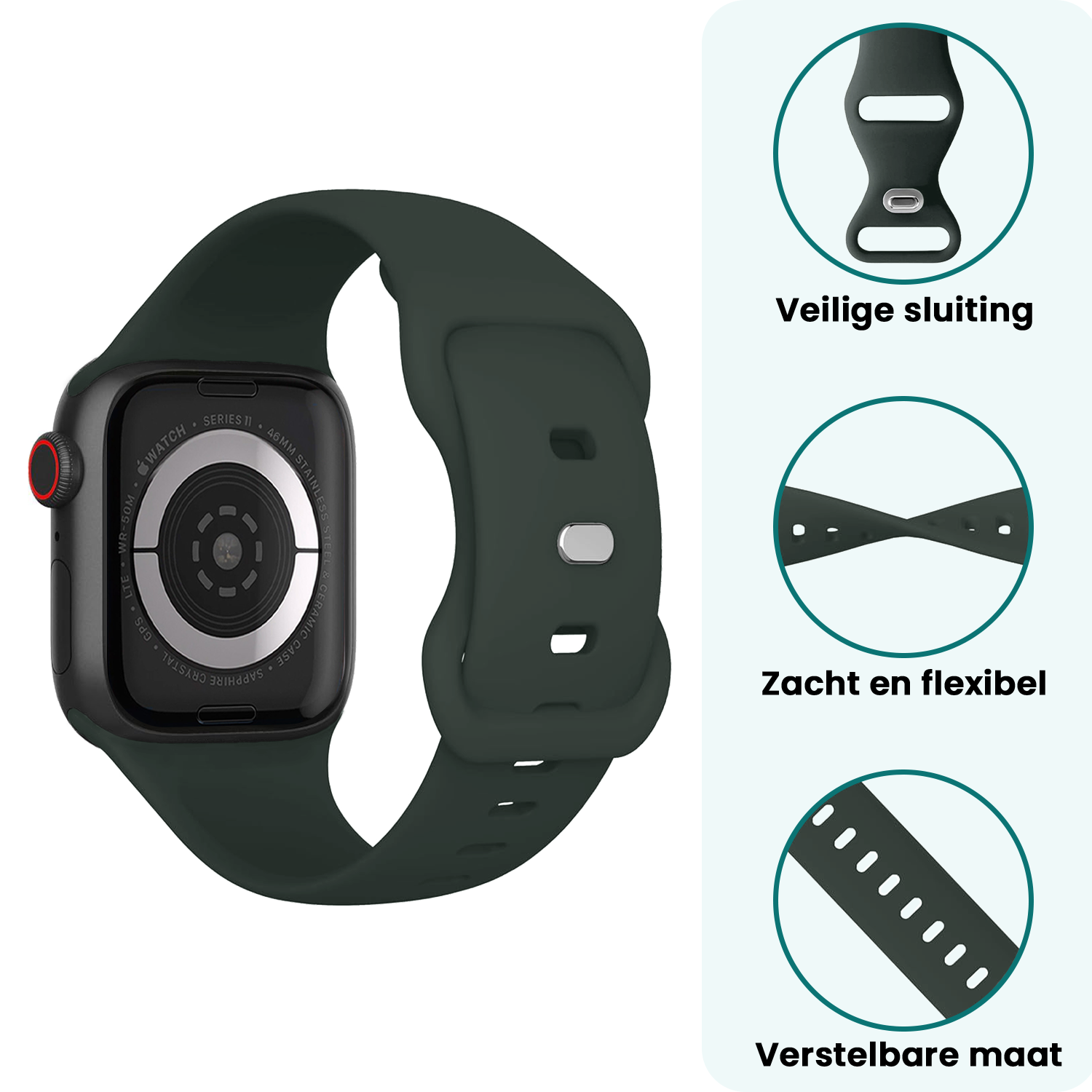 Forterra Forterra Apple Watch Bandje Siliconen Verstelbaar (42/44/45/46 mm) - Grijs