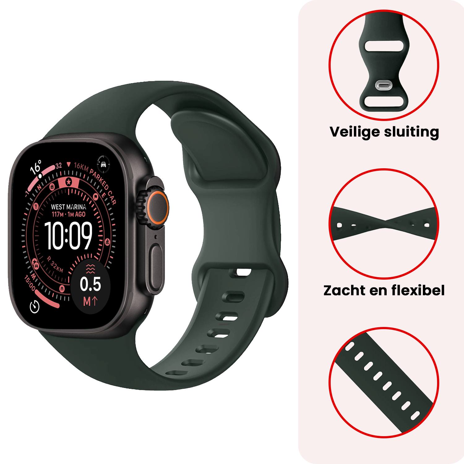NoXx NoXx Apple Watch Bandje Siliconen Verstelbaar (49 mm) - Grijs