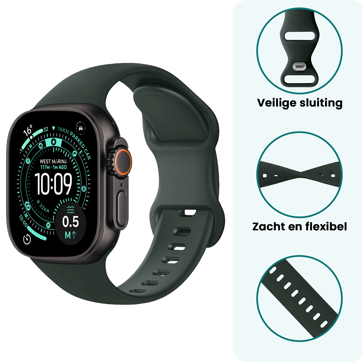 Forterra Forterra Apple Watch Bandje Siliconen Verstelbaar (49 mm) - Grijs