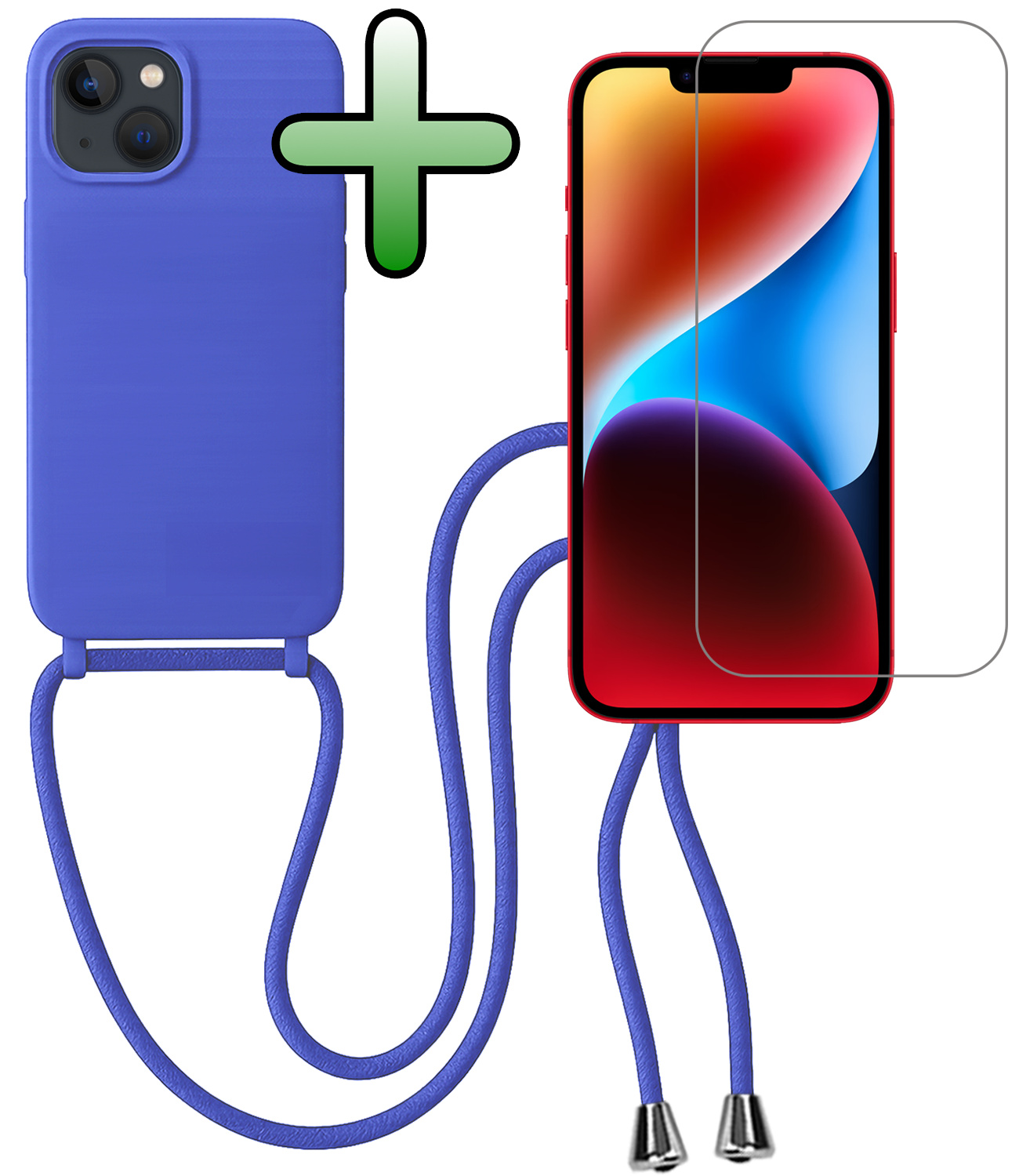 BASEY. BASEY. iPhone 13 Mini Hoesje Met Koord Met Screenprotector - Fel Blauw