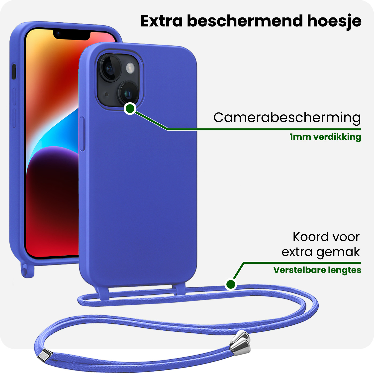 BASEY. BASEY. iPhone 13 Mini Hoesje Met Koord Met Screenprotector - Fel Blauw