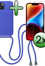 BASEY. BASEY. iPhone 13 Mini Hoesje Met Koord Met 2x Screenprotector - Fel Blauw