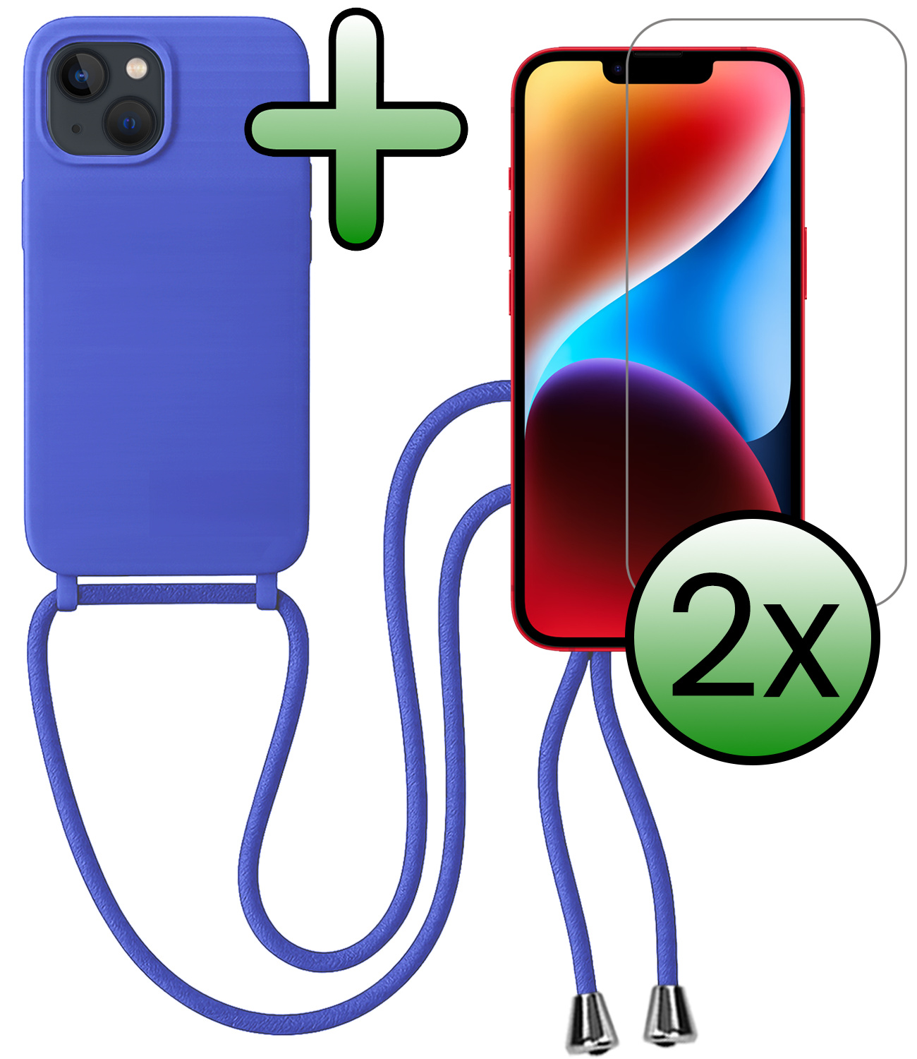 BASEY. BASEY. iPhone 13 Mini Hoesje Met Koord Met 2x Screenprotector - Fel Blauw