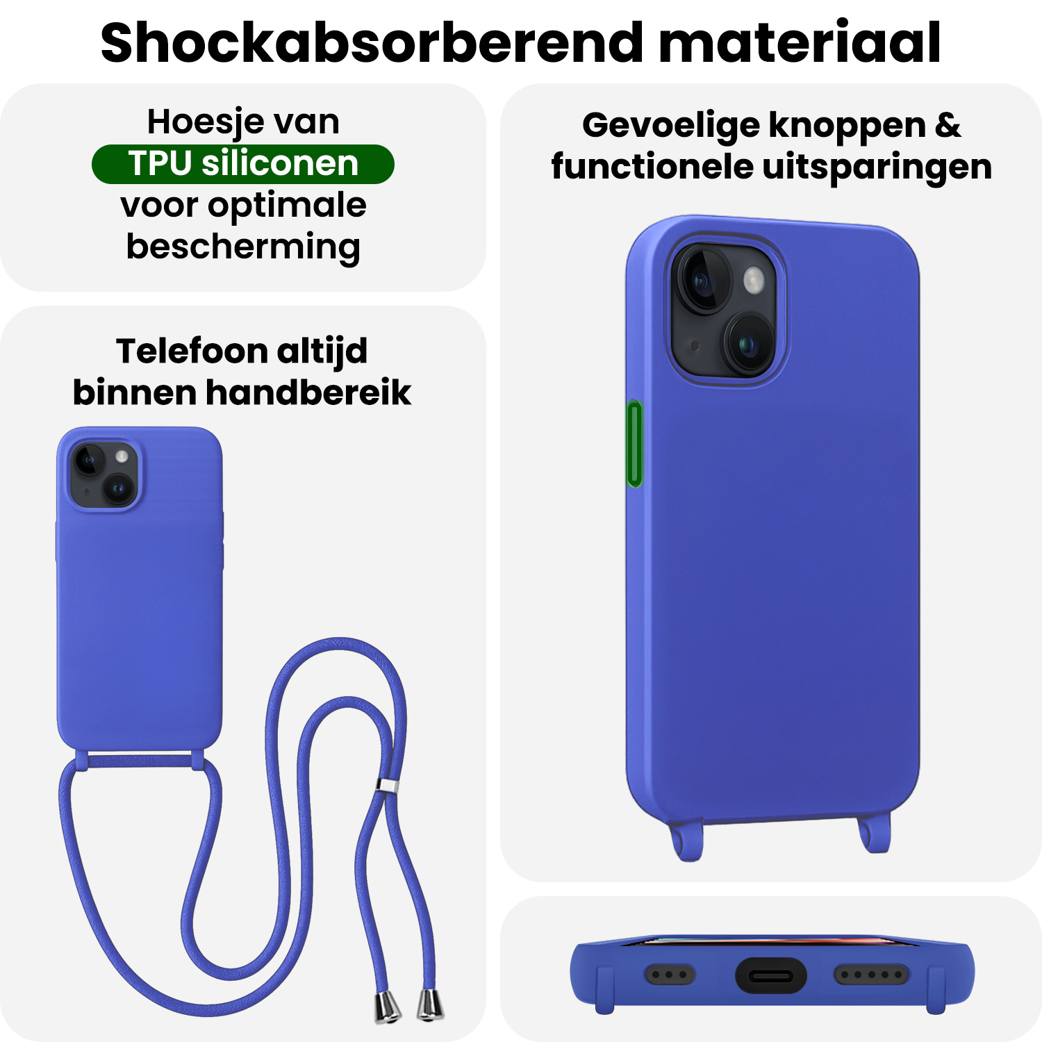 BASEY. BASEY. iPhone 13 Mini Hoesje Met Koord Met 2x Screenprotector - Fel Blauw