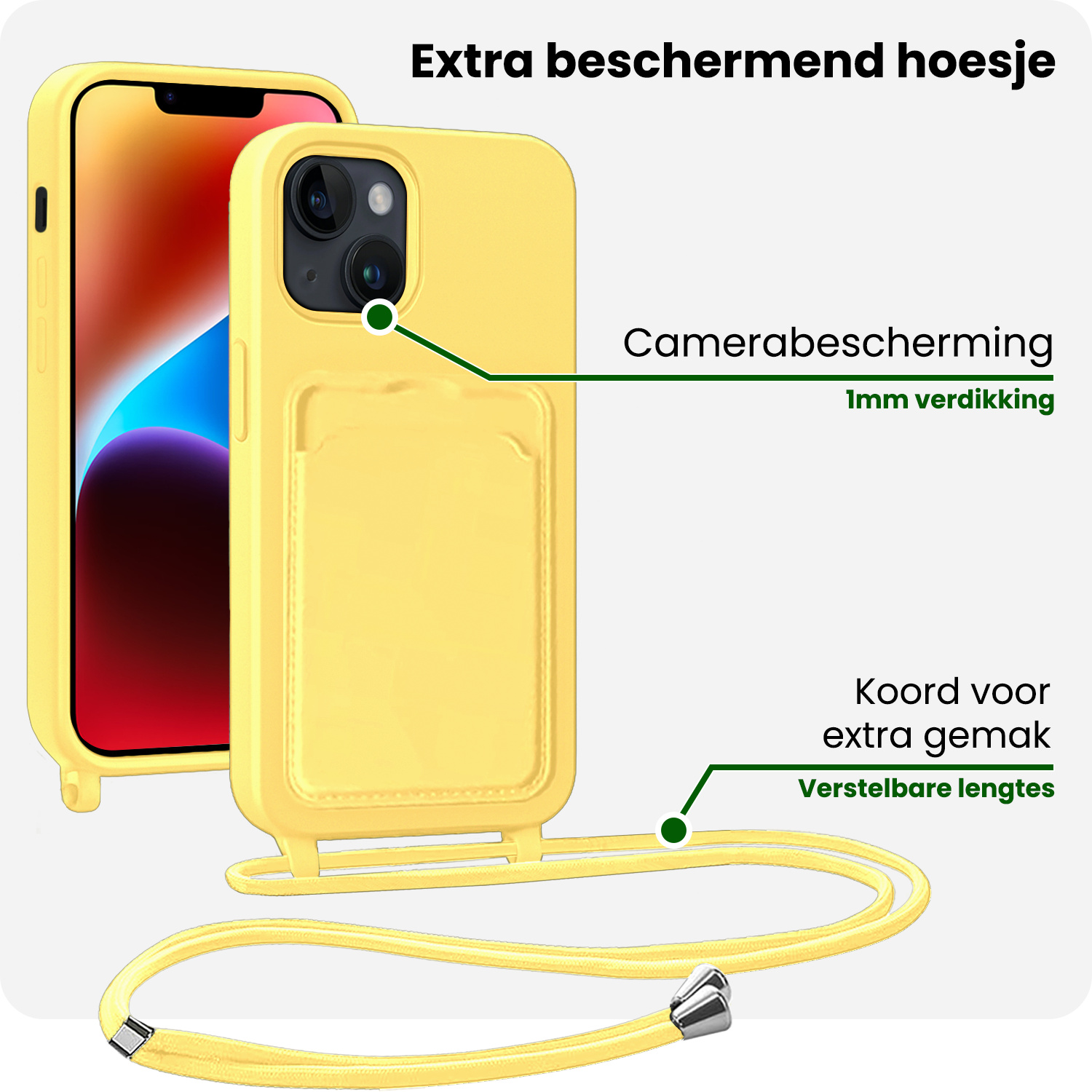 BASEY. BASEY. iPhone 13 Mini Hoesje Met Koord - Geel - 2 PACK