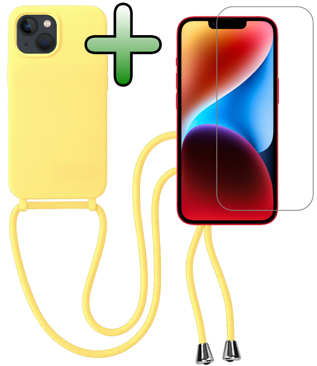 BASEY. BASEY. iPhone 13 Mini Hoesje Met Koord Met Screenprotector - Geel