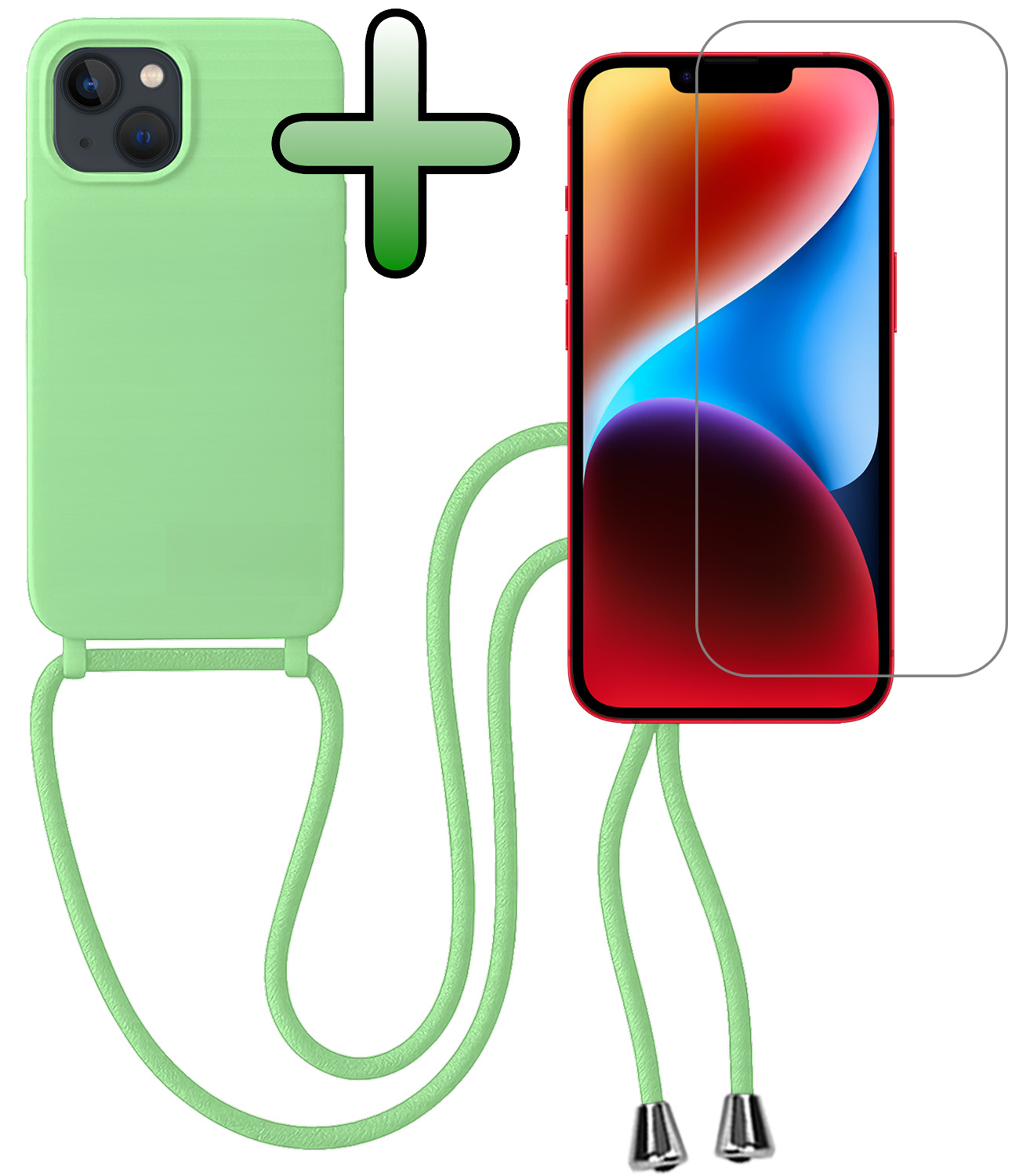 BASEY. BASEY. iPhone 13 Mini Hoesje Met Koord Met Screenprotector - Groen