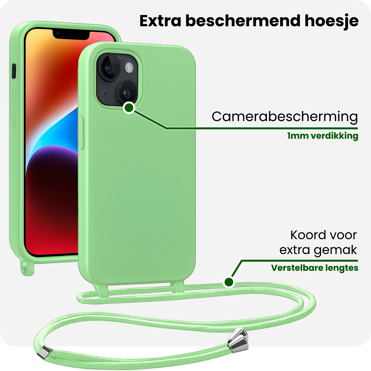 BASEY. BASEY. iPhone 13 Mini Hoesje Met Koord Met Screenprotector - Groen