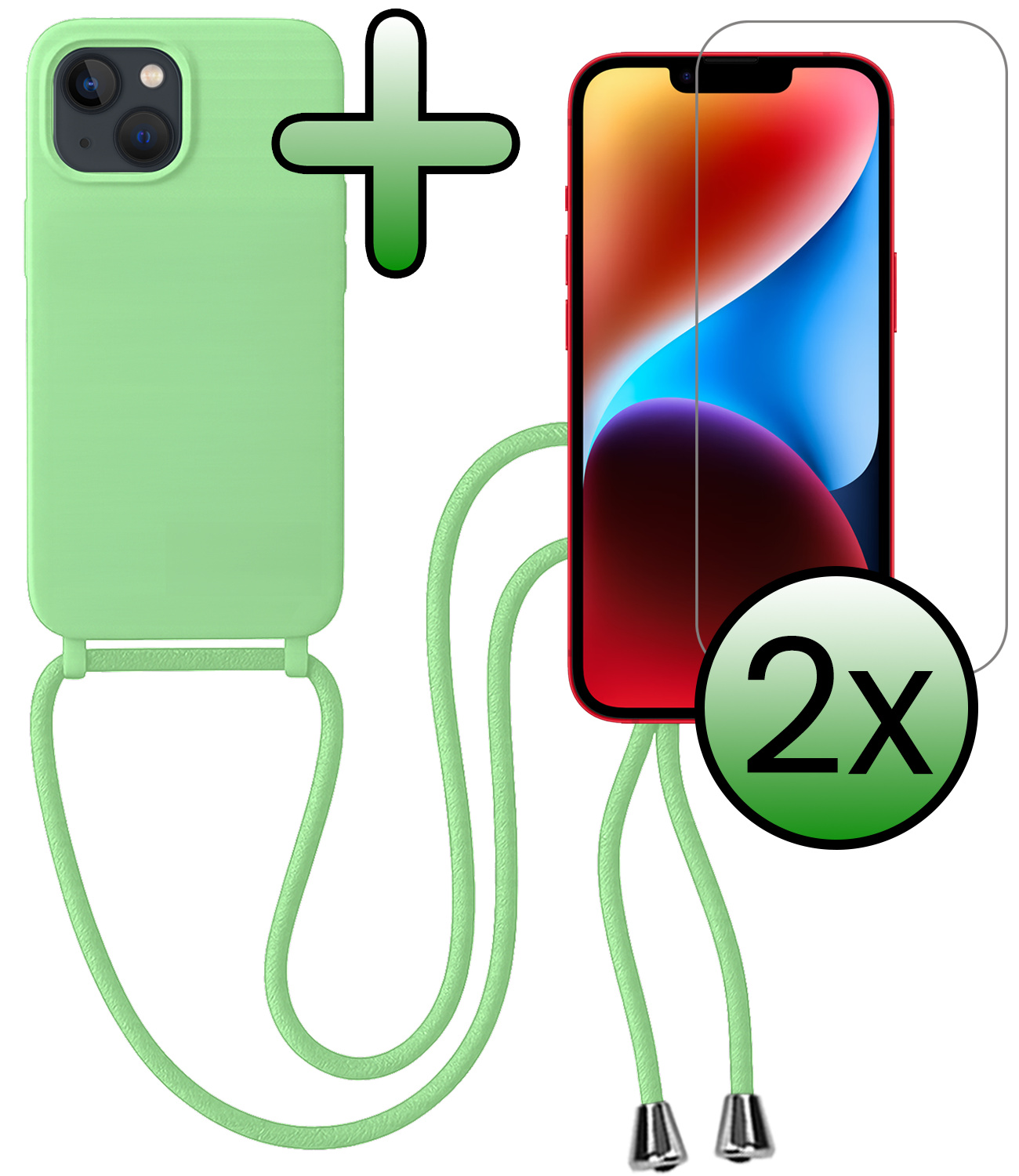 BASEY. BASEY. iPhone 13 Mini Hoesje Met Koord Met 2x Screenprotector - Groen