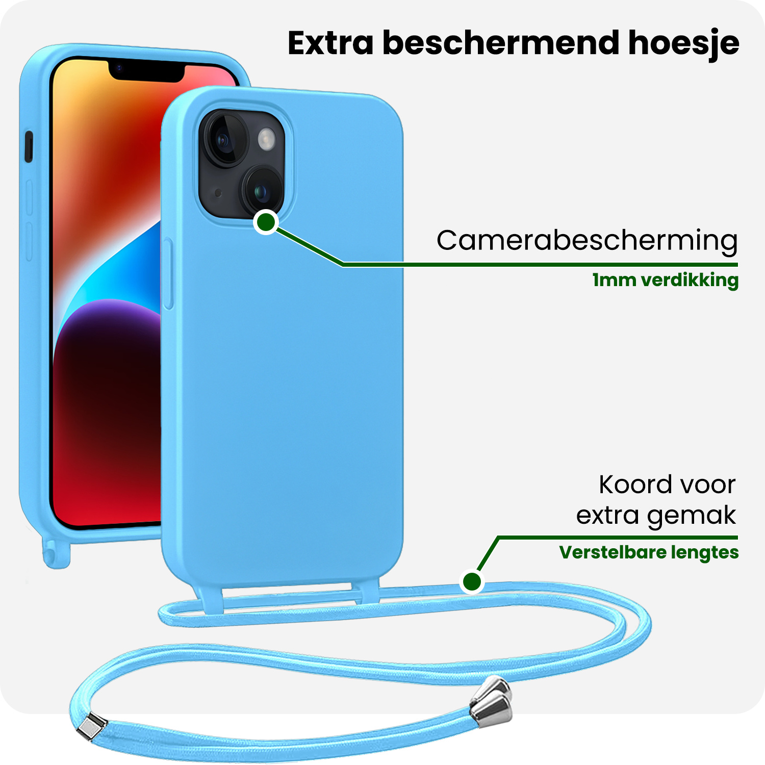 BASEY. BASEY. iPhone 13 Mini Hoesje Met Koord - Lichtblauw - 2 PACK