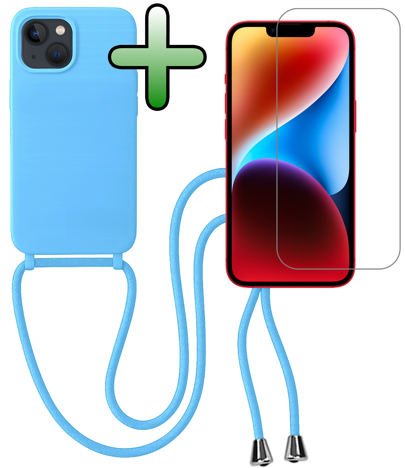 BASEY. BASEY. iPhone 13 Mini Hoesje Met Koord Met Screenprotector - Lichtblauw