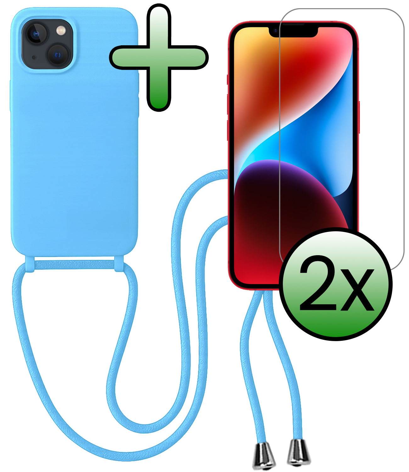 BASEY. BASEY. iPhone 13 Mini Hoesje Met Koord Met 2x Screenprotector - Lichtblauw