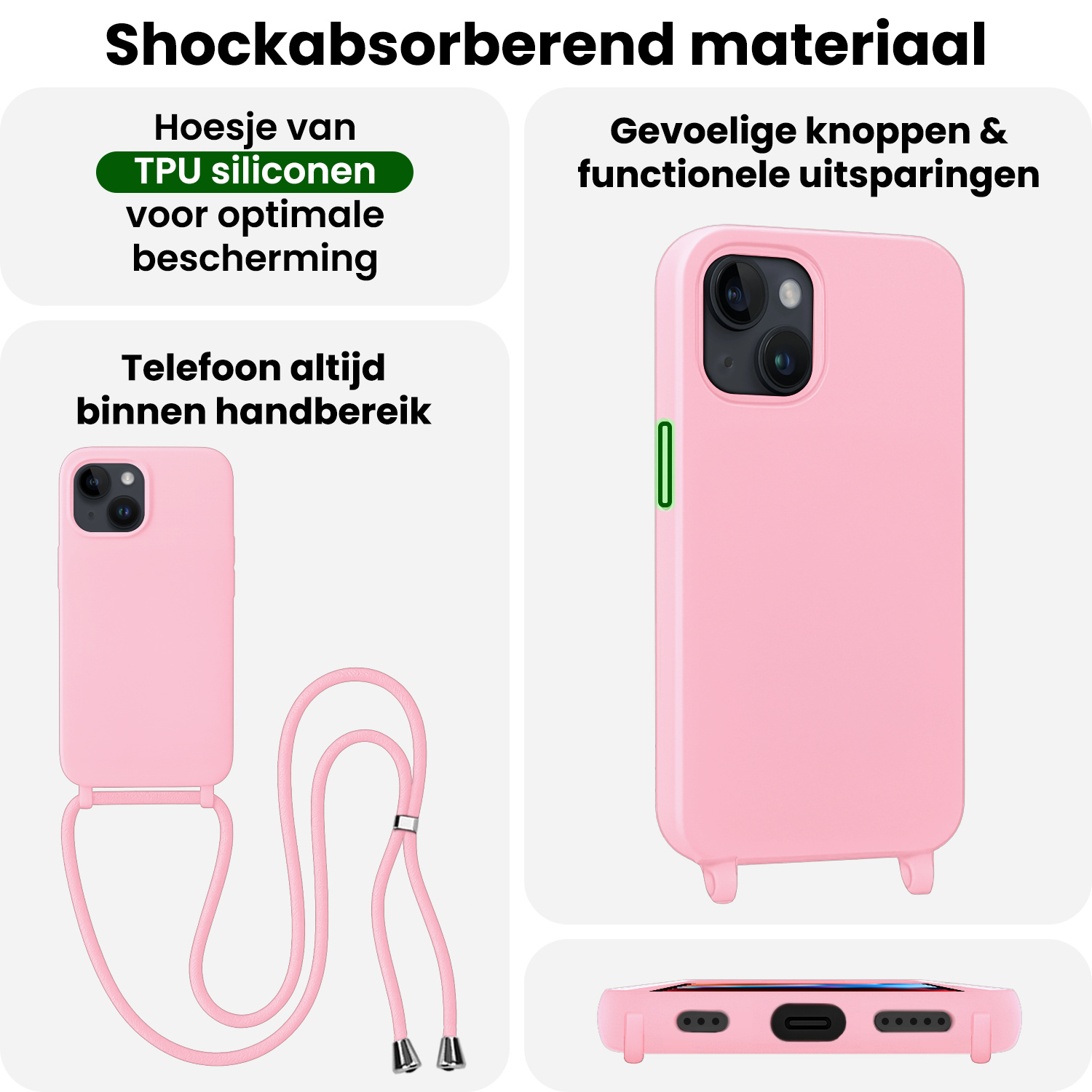 BASEY. BASEY. iPhone 13 Mini Hoesje Met Koord - Lichtroze - 2 PACK