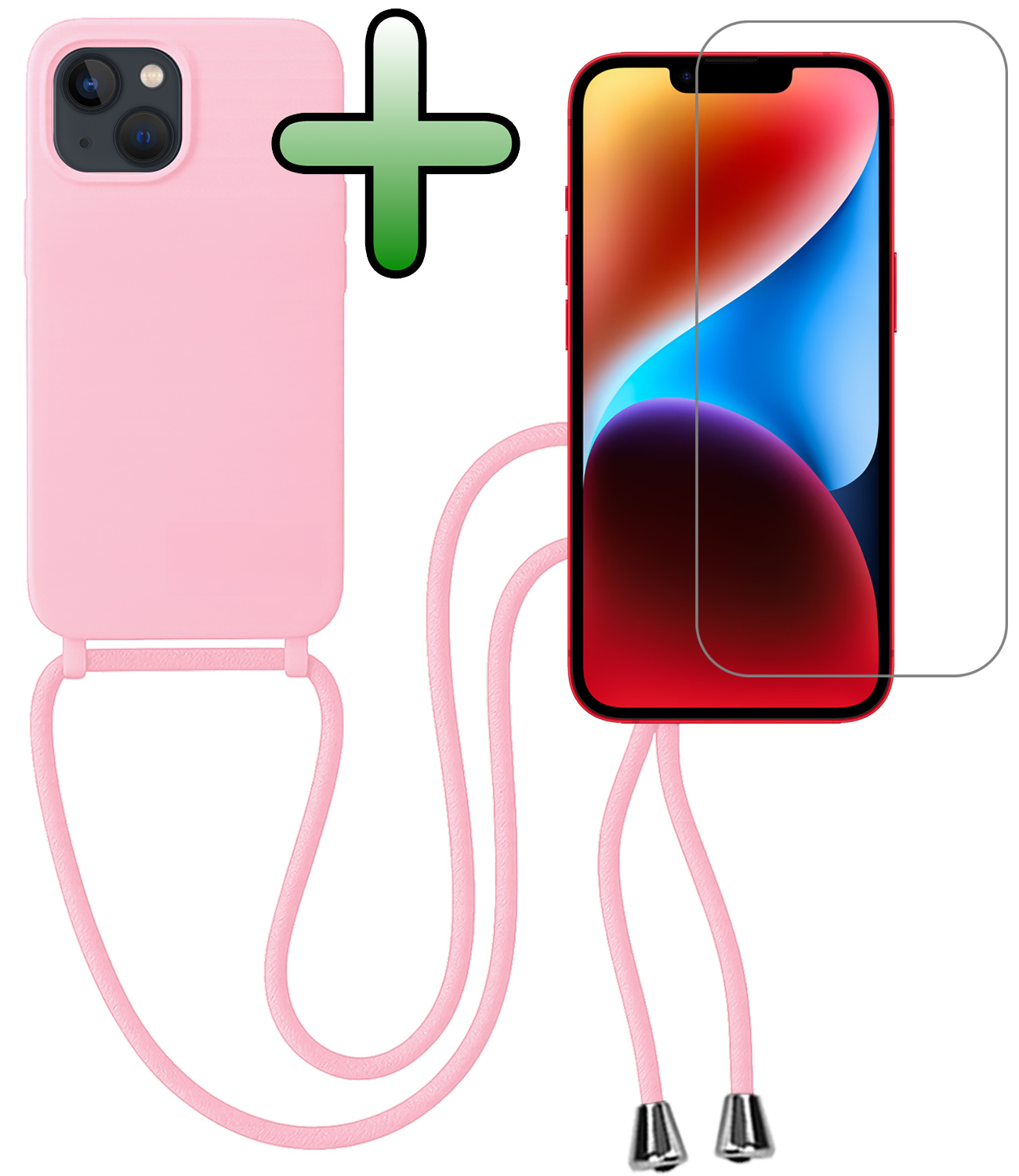 BASEY. BASEY. iPhone 13 Mini Hoesje Met Koord Met Screenprotector - Lichtroze