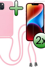 BASEY. BASEY. iPhone 13 Mini Hoesje Met Koord Met 2x Screenprotector - Lichtroze